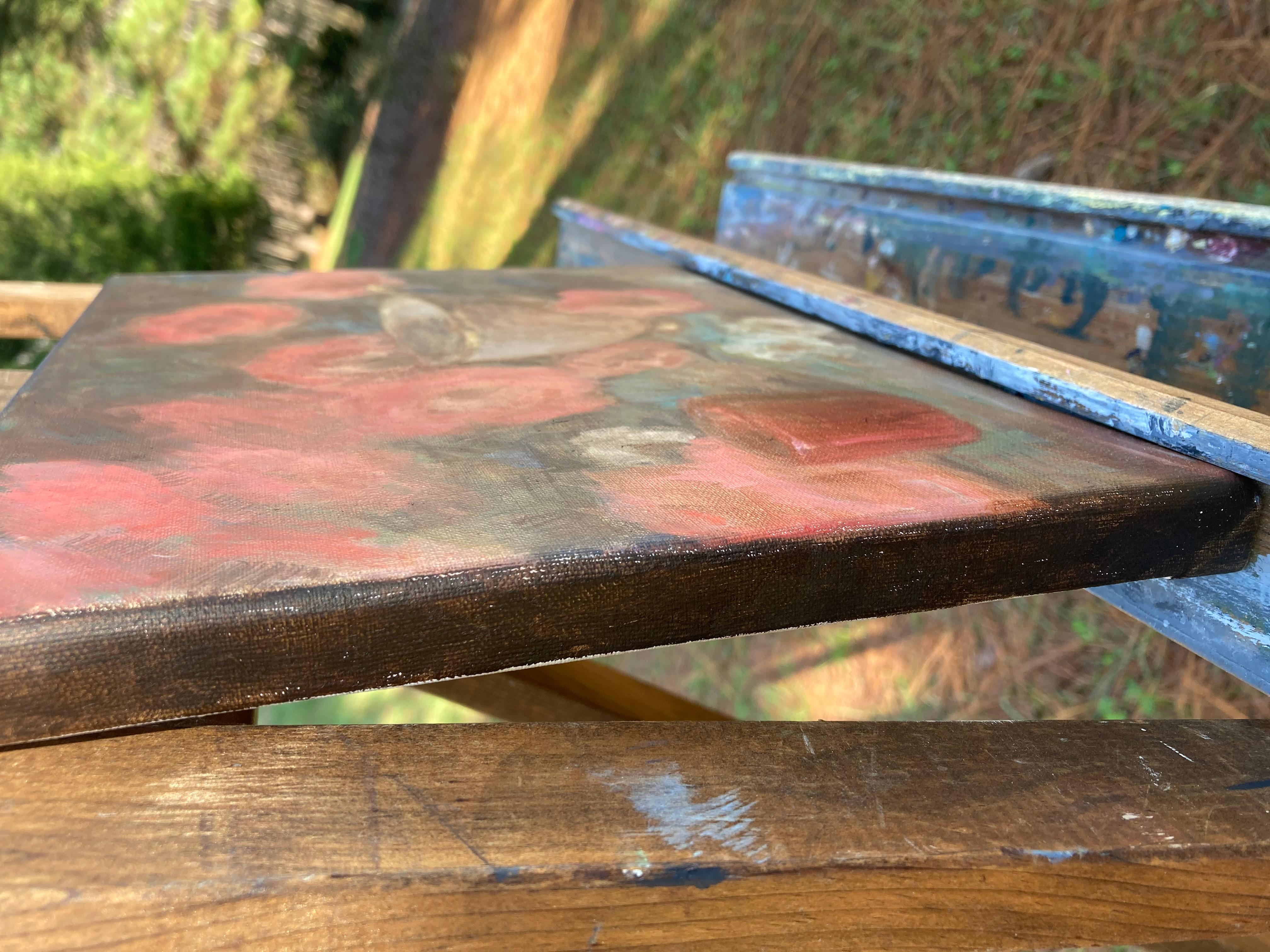 Rot, Rosa und Aqua, Ölgemälde – Painting von Lisa Nielsen