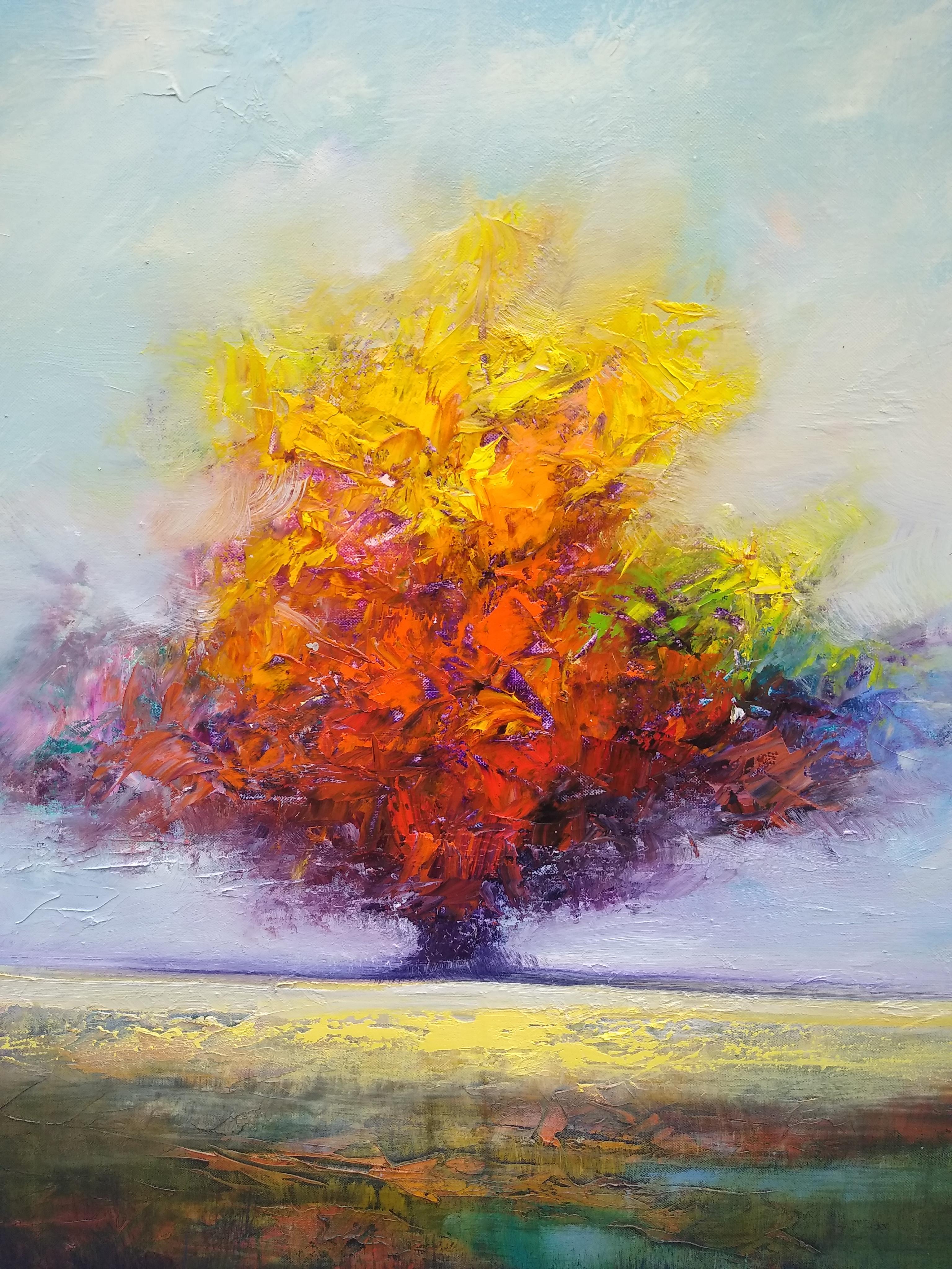 Hille, peinture à l'huile - Gris Landscape Painting par George Peebles
