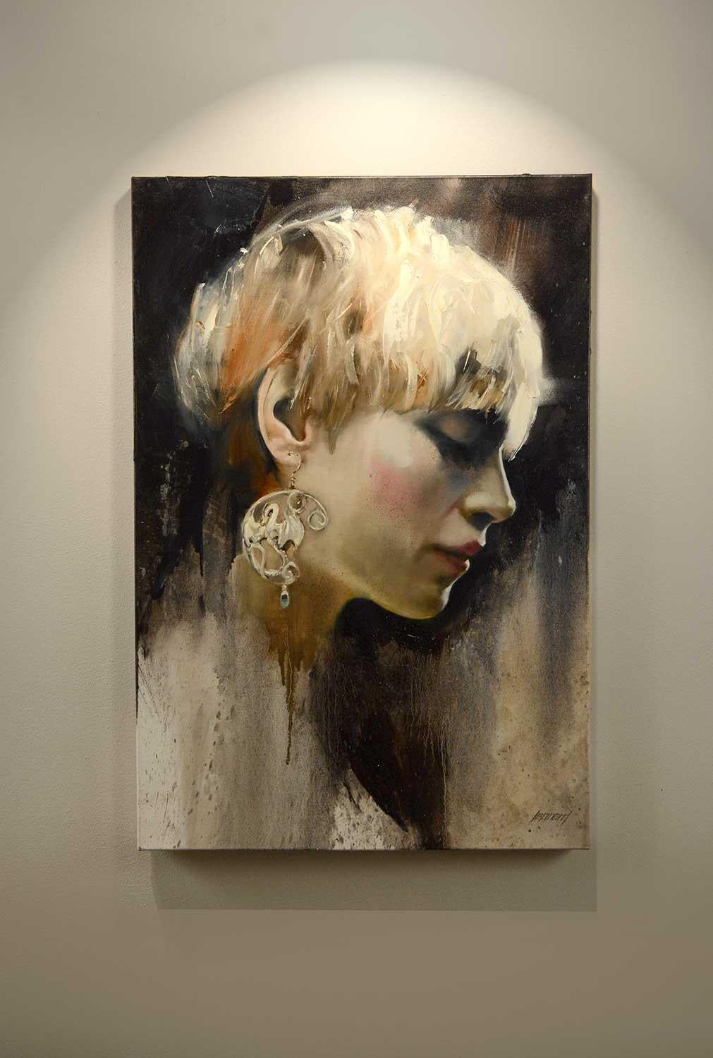 <p>Artist Comments<br>Artist Gary Leonard discovered the model in this luminous portrait while she was visiting one of his gallery exhibitions. Gary began the painting with a loose expressive wash to create the overall texture of the piece. He