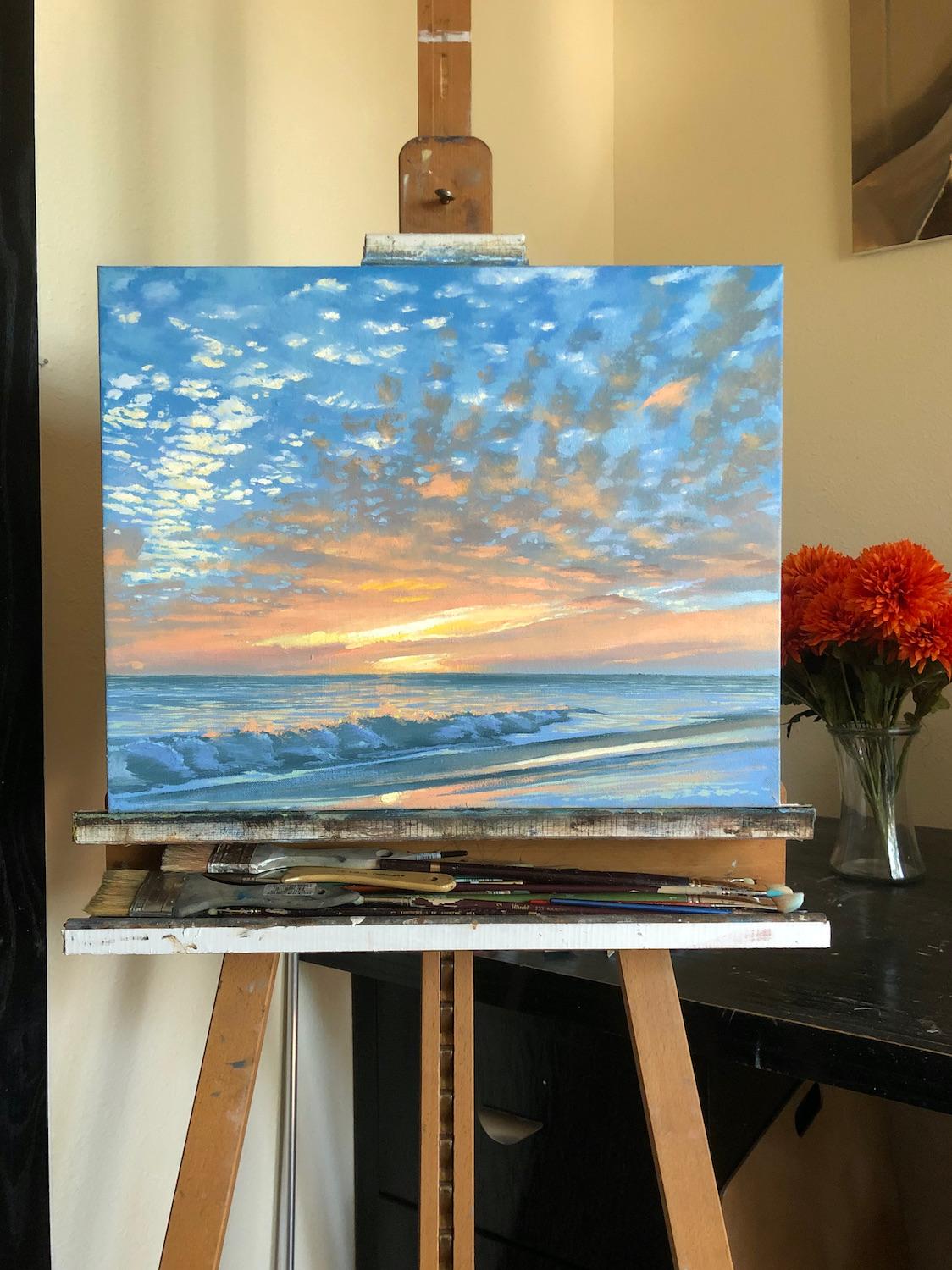 Sunburst, Oil Painting - Blue Landscape Painting by Jesse Aldana