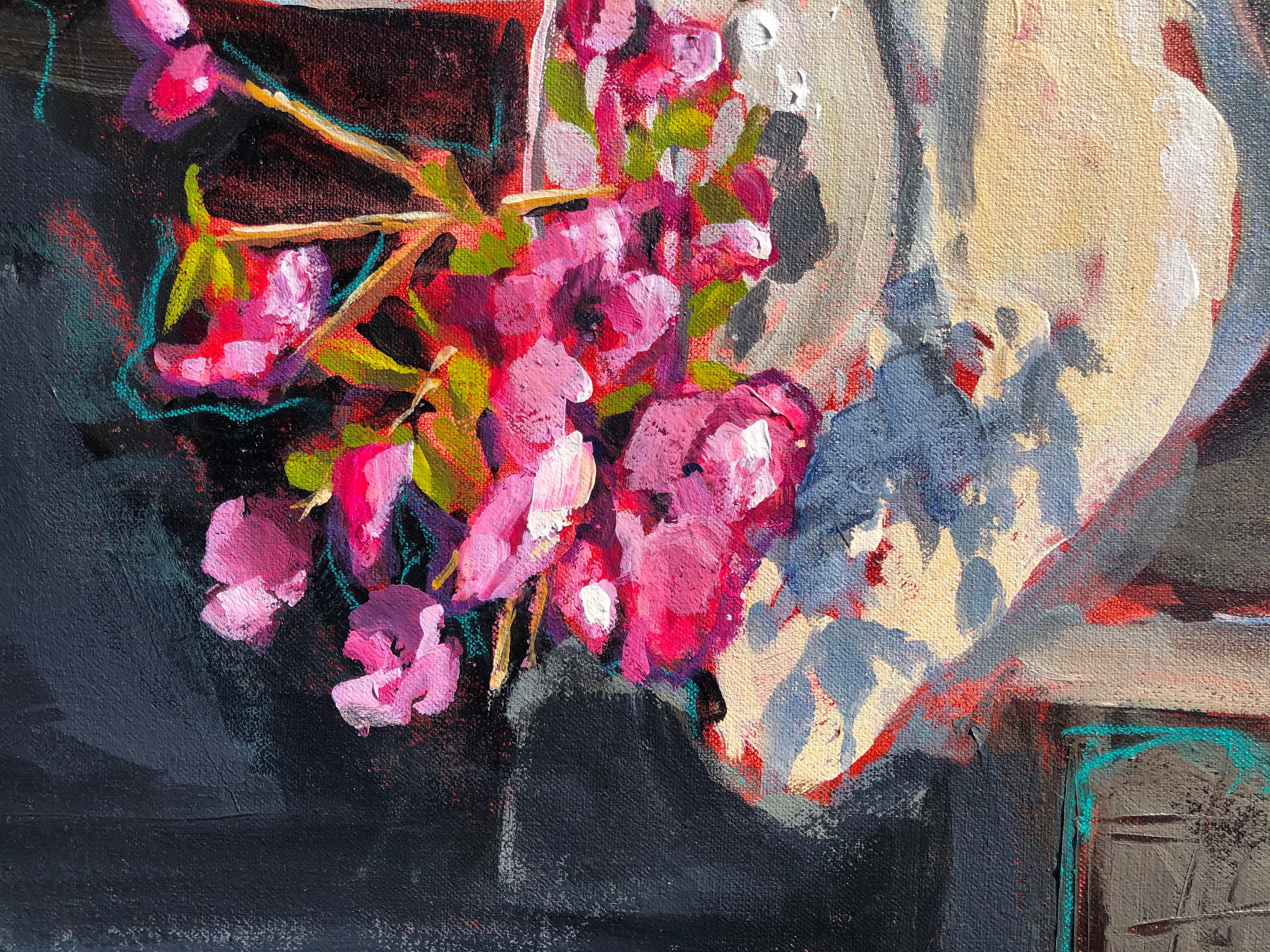 <p>Artist Comments<br>A shallow vase of azalea blossoms sits on a dramatically lit chair, casting pools of abstract shadow and light. 