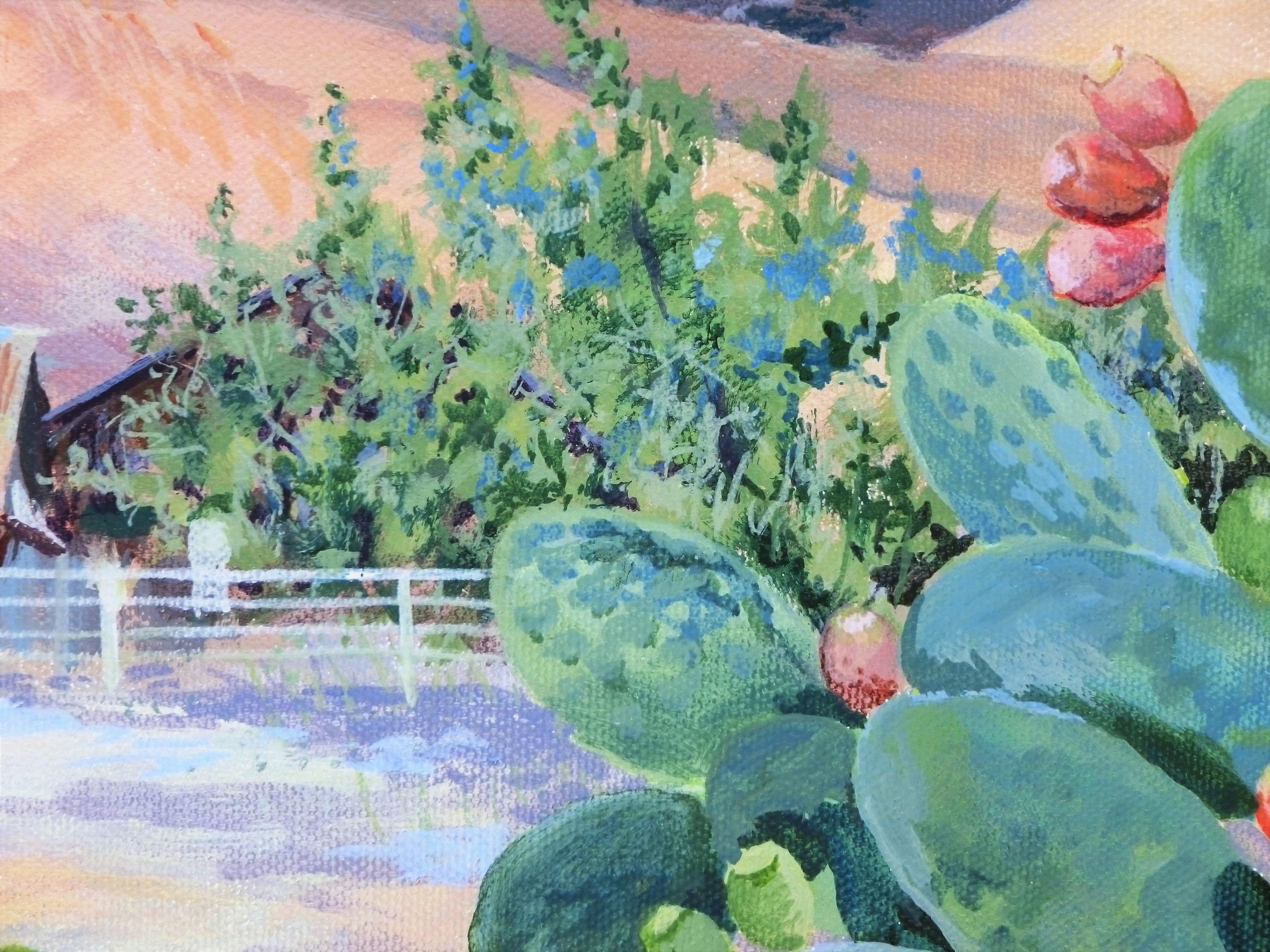 País de caballos, Pintura original - Landscape Painting Azul de Catherine McCargar