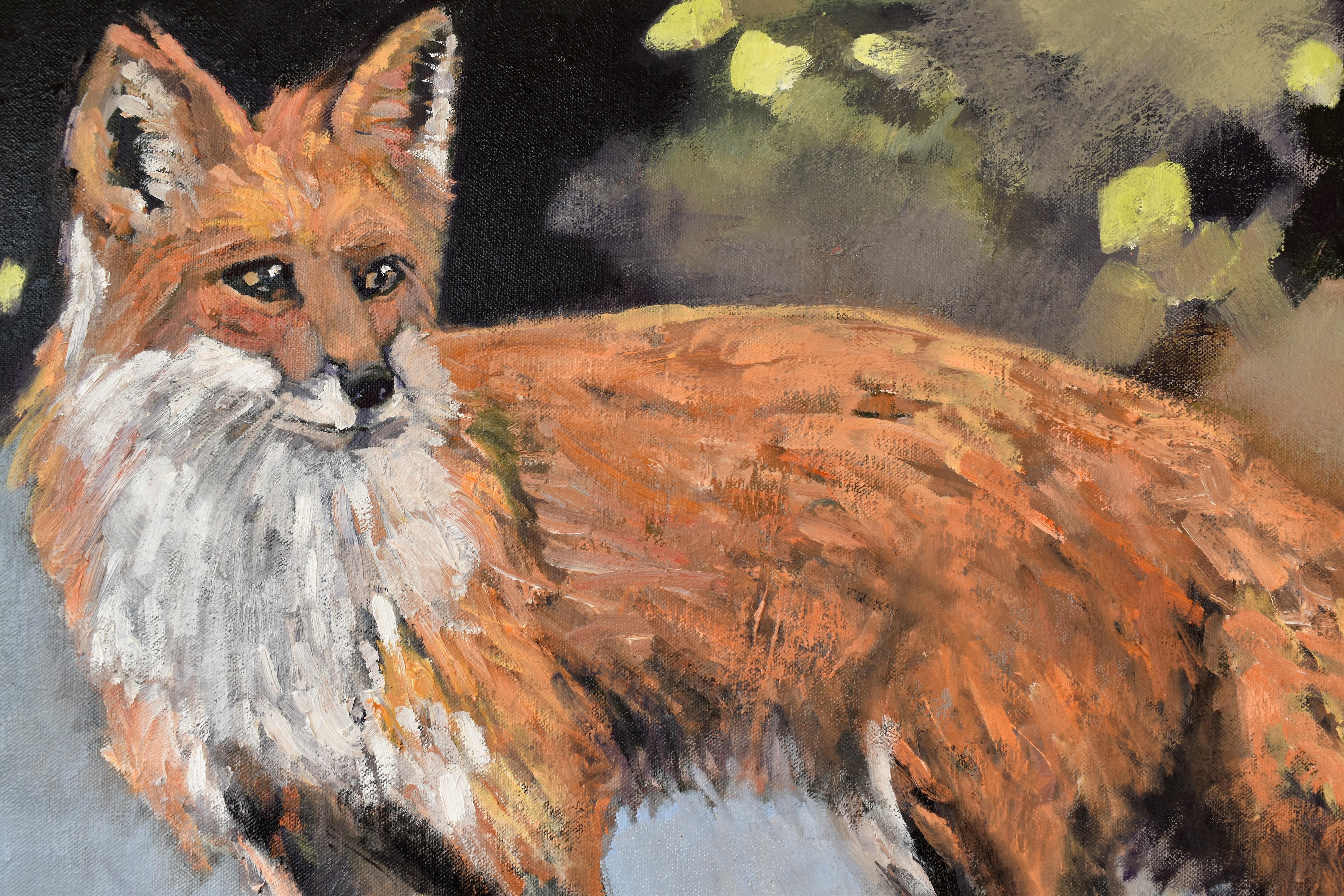 Foxy, Oil Painting - Gray Animal Painting by Mary Pratt
