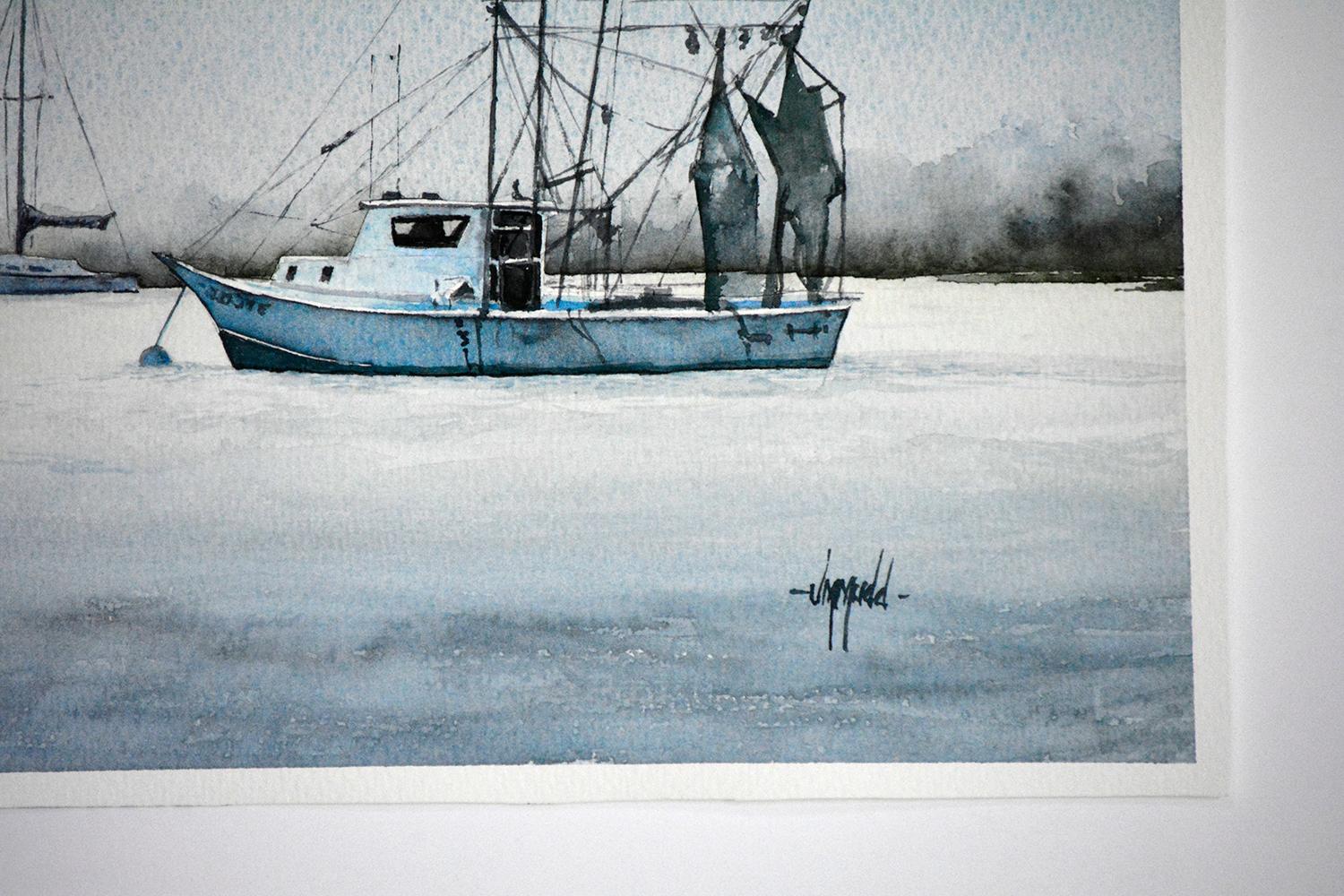 Moonglow Shrimp Boat, Original Painting - Art by Judy Mudd