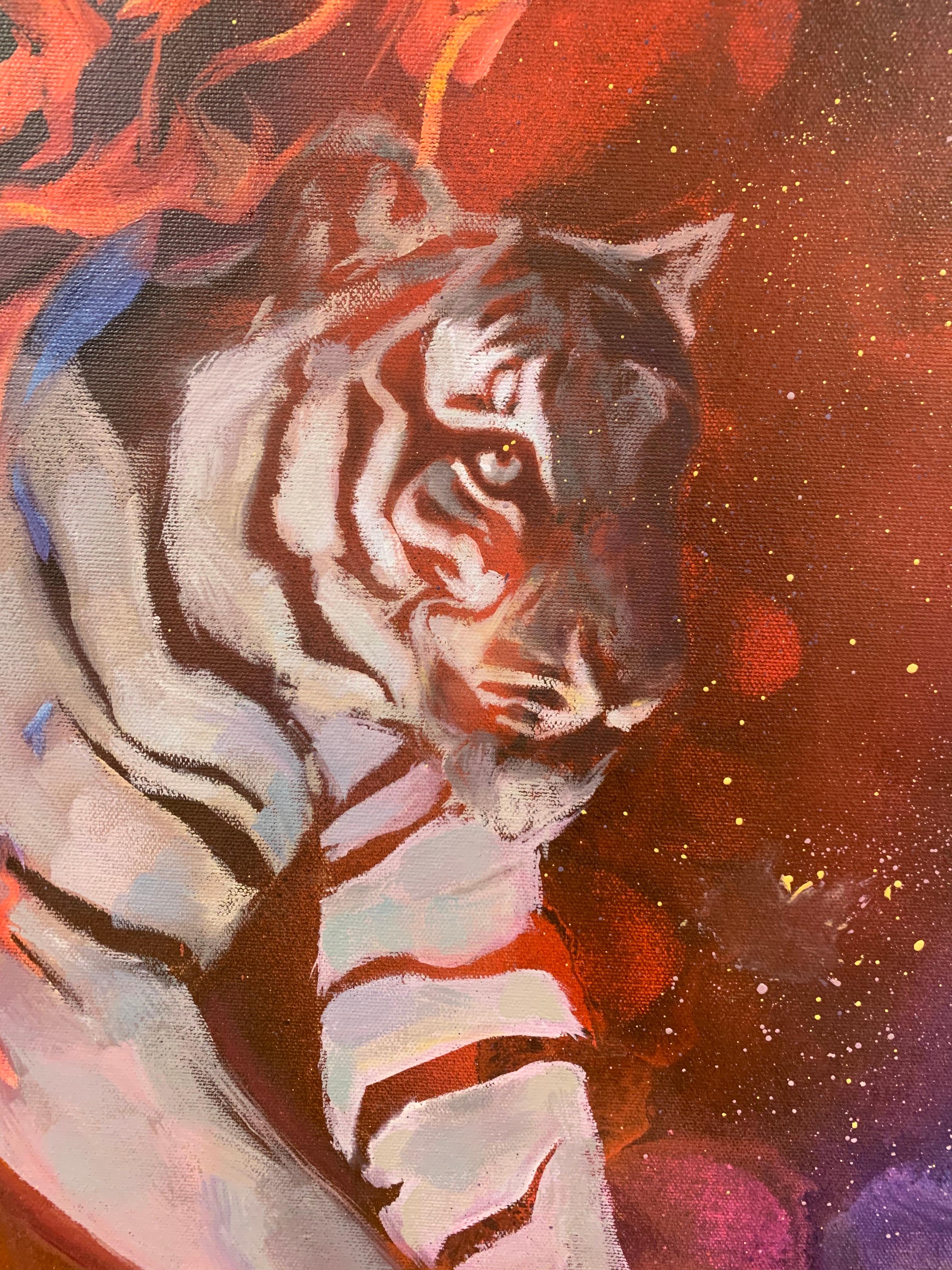 <p>Artist Comments<br>In this fantastical jungle scene, artist Miranda Gamel uses tigers as a symbol of strength and leadership. 