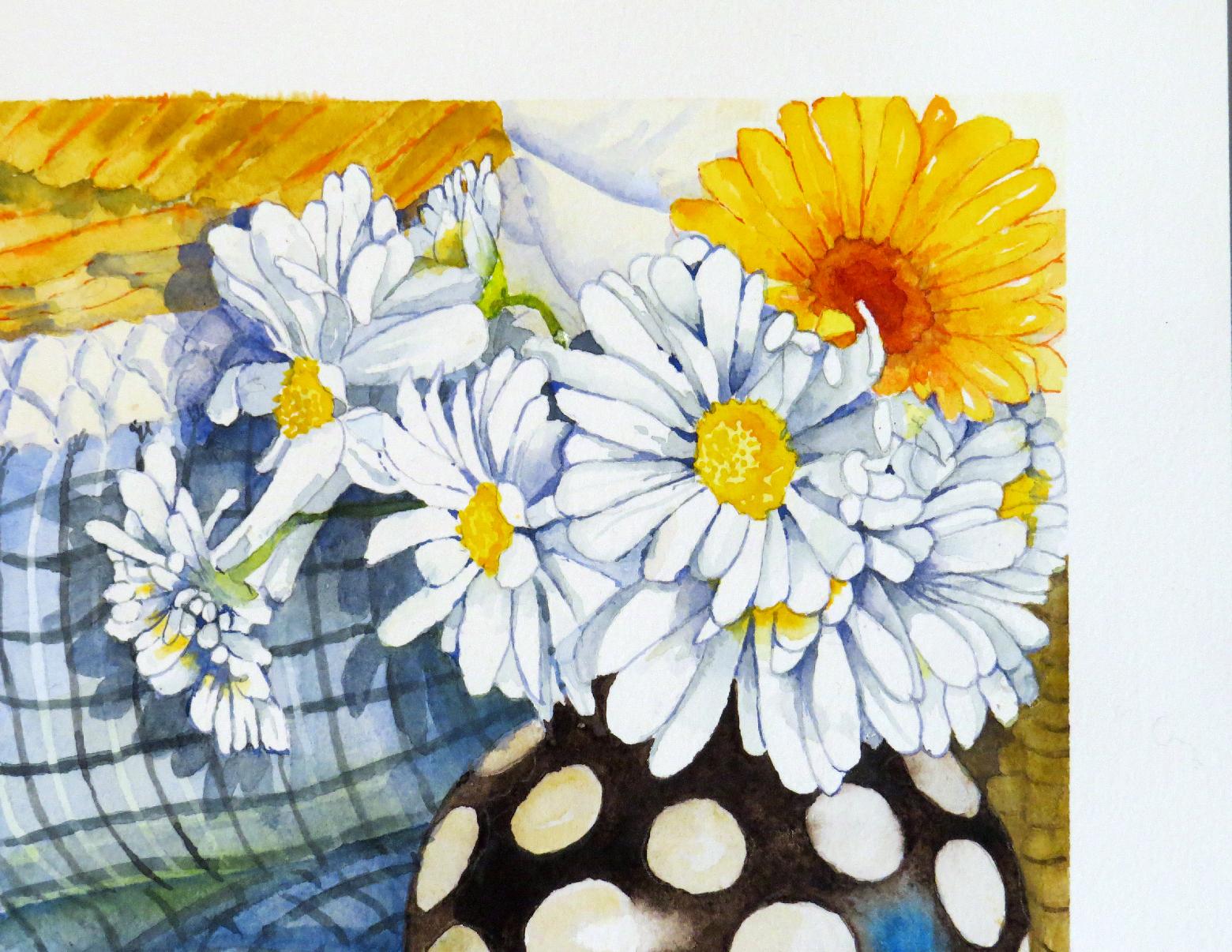 Daisies, Dots, Circles, Original Painting - Art by Nancy LaBerge Muren