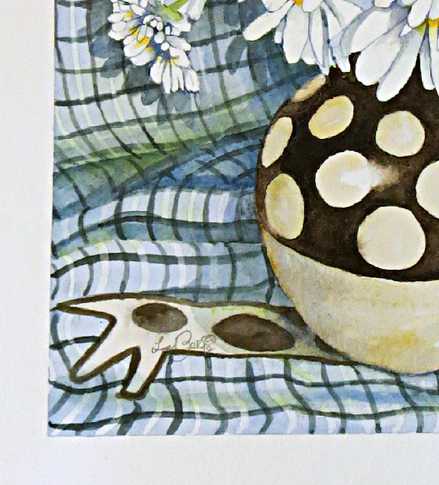 Daisies, Dots, Circles, Original Painting - Gray Still-Life by Nancy LaBerge Muren