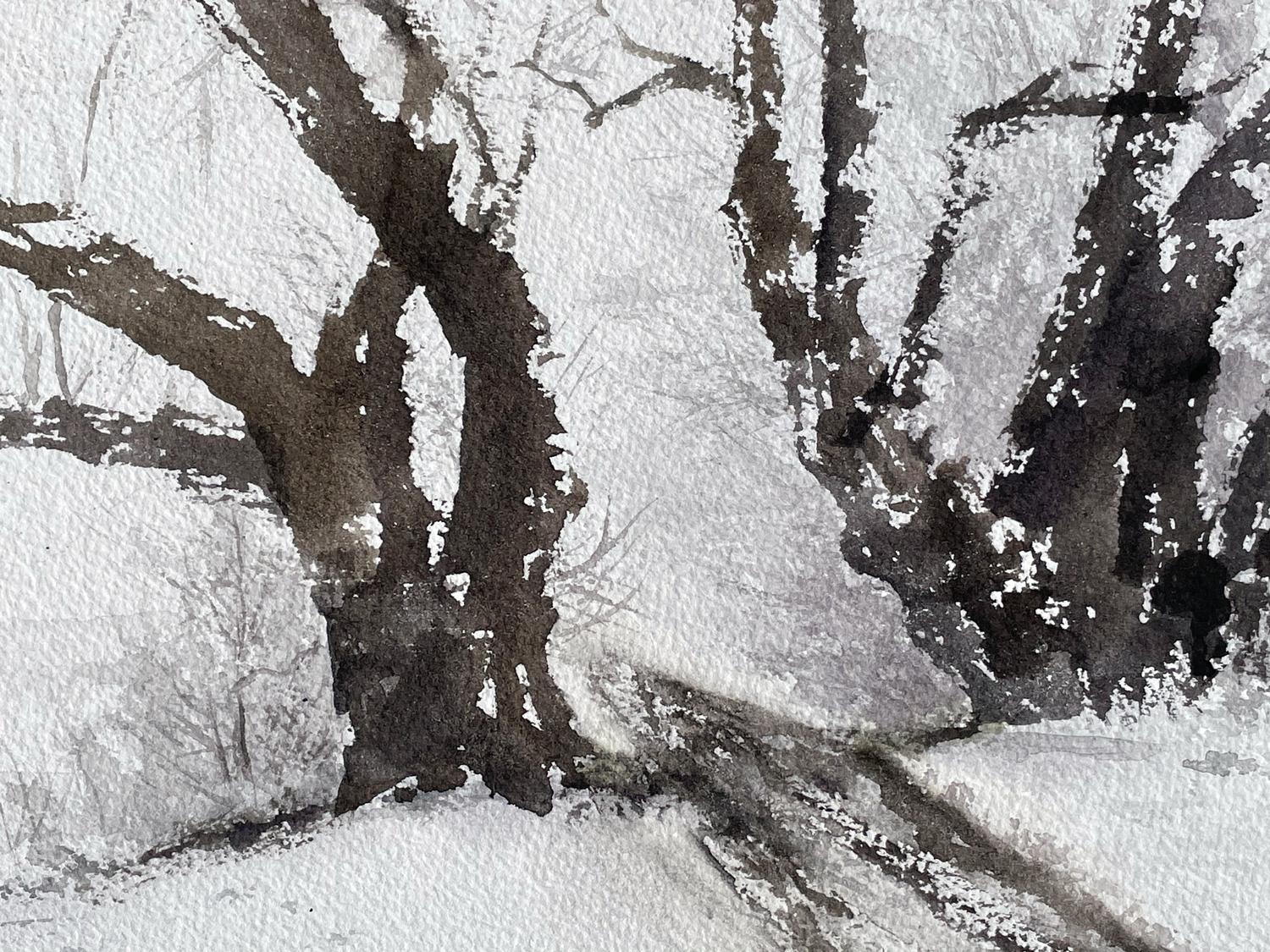 Poplars in Winter, Original Painting - Abstract Impressionist Art by Jill Poyerd