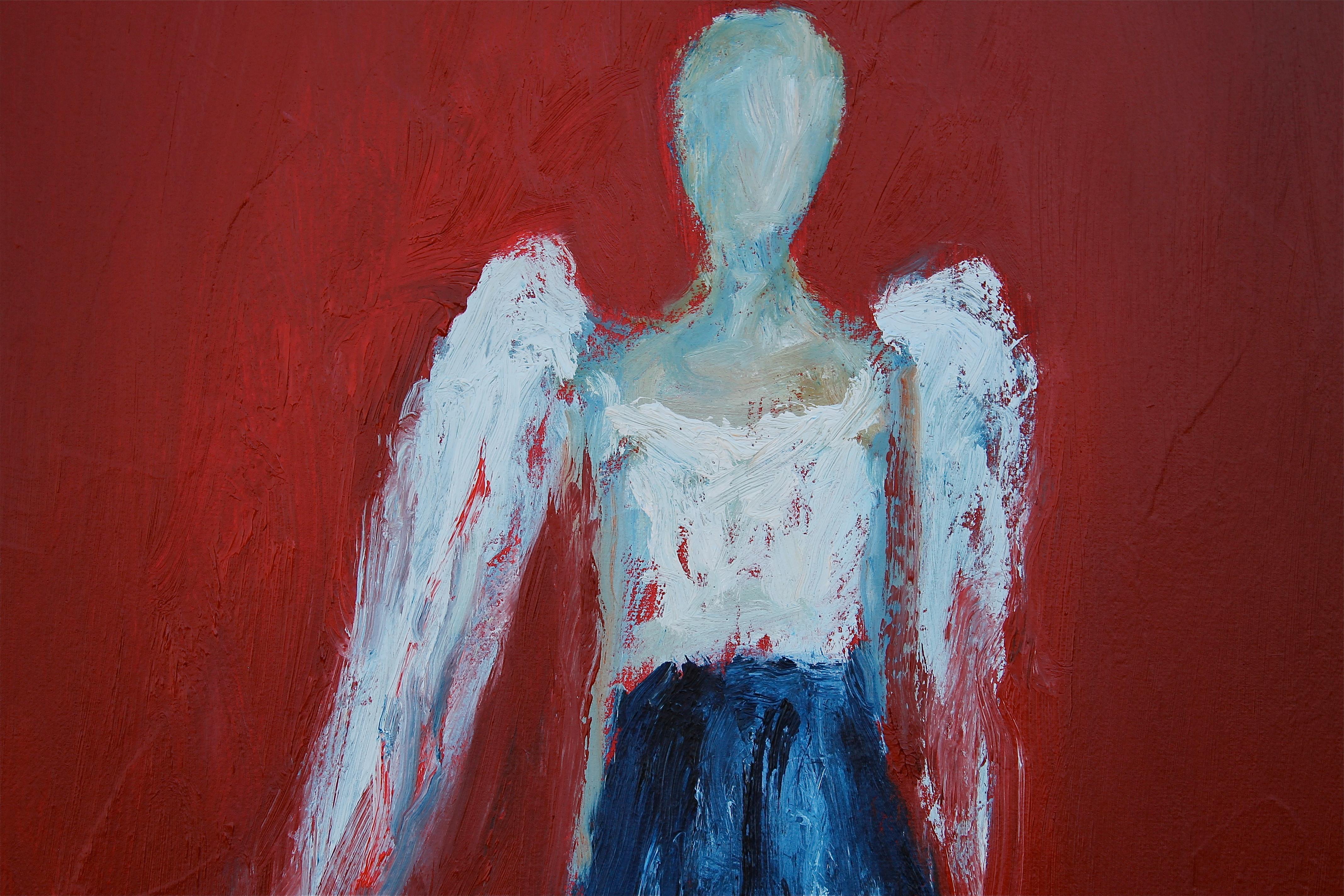 <p>Artist Comments<br />Part of artist Naoko Paluszak's signature series Who Are These Angels. A diaphanous figure appears to be swaying on her feet. Focused light shimmers on her white and deep blue dress. The rich red background allows for the