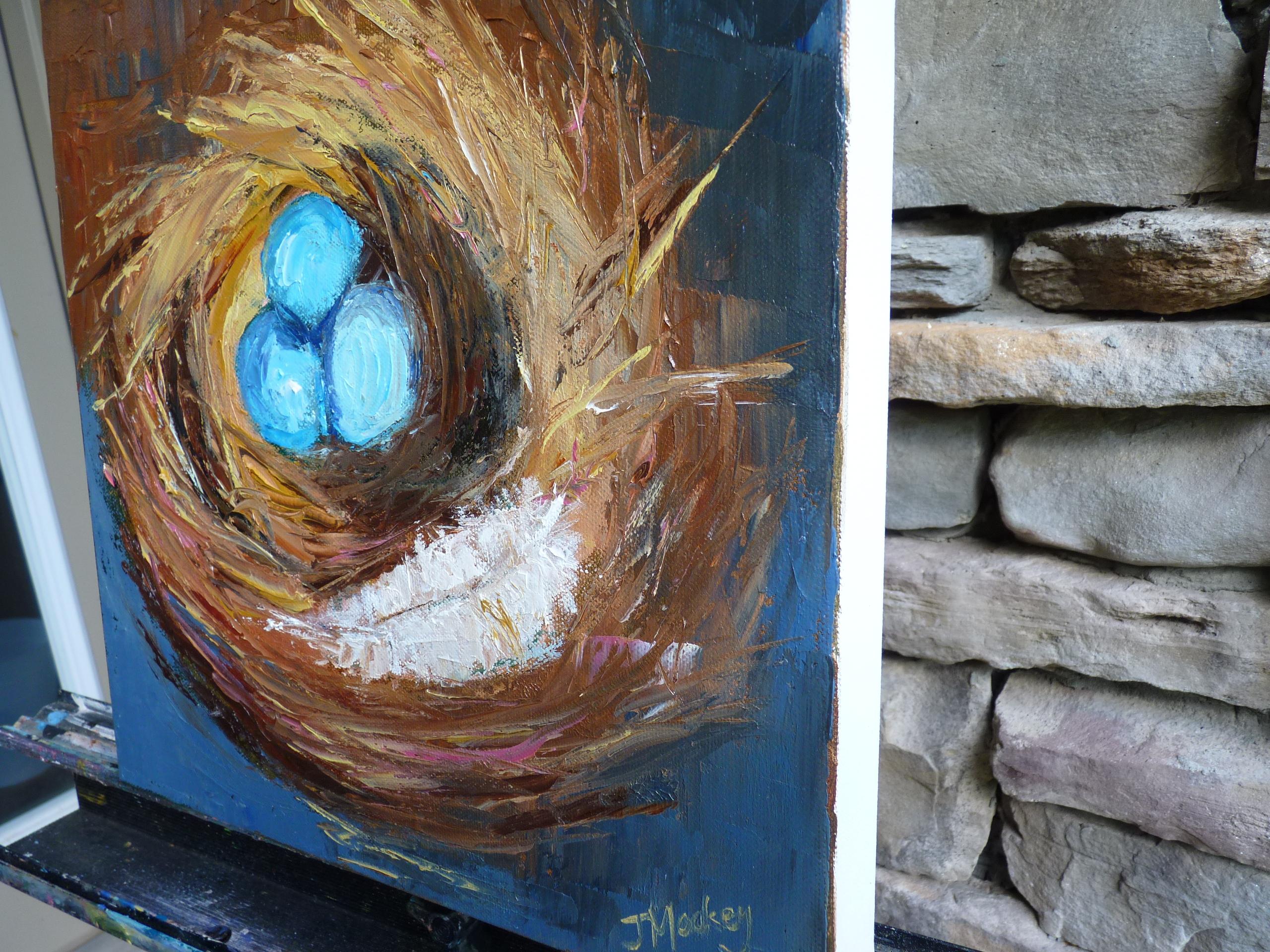 A Nest and a Feather, peinture à l'huile - Impressionnisme abstrait Art par Judy Mackey