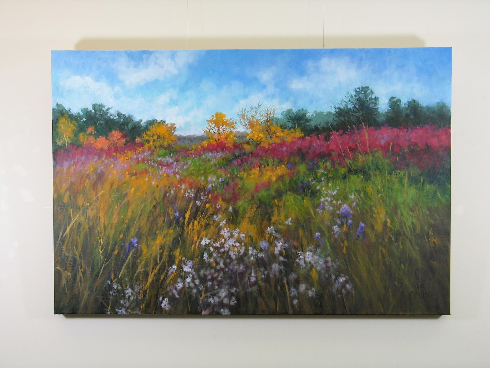 <p>Artist Comments<br />Artist Suzanne Massion offers a dramatic view of an autumn fen and prairie. Goldenrod, sumac, and tall grasses fill the scene. 