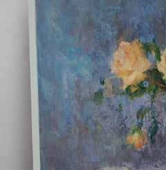 Rose gialle e vaso italiano, pittura a olio
