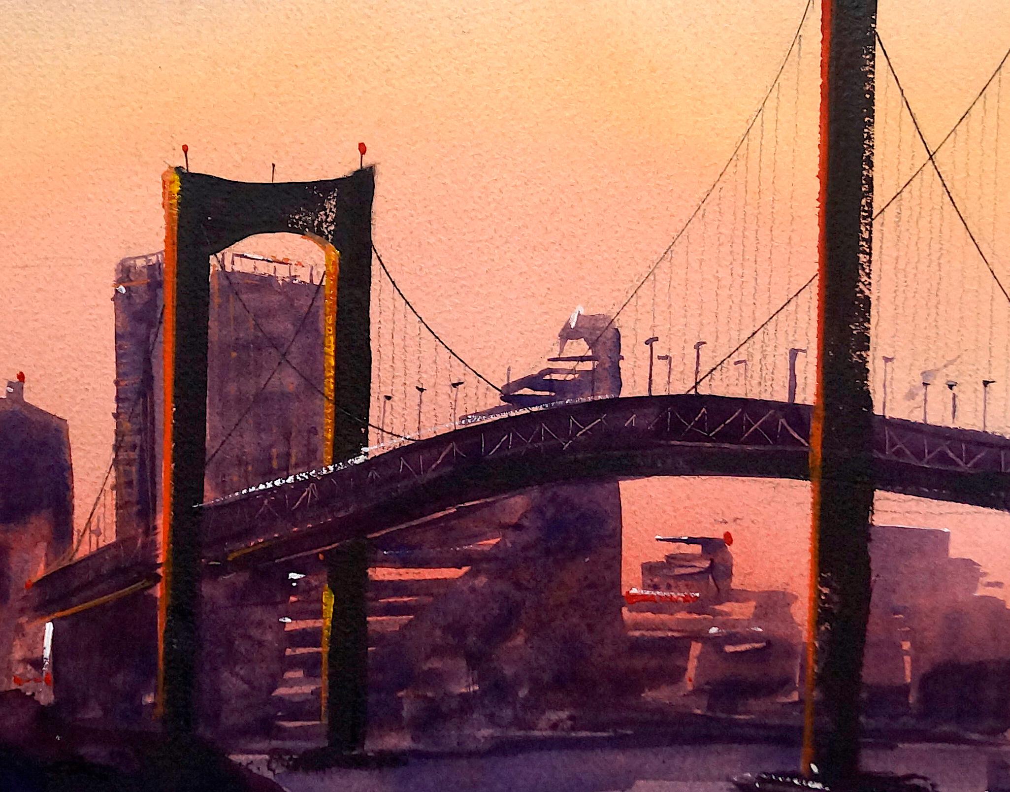 Odaiba Bridge, Original Painting - Abstract Impressionist Art by James Nyika