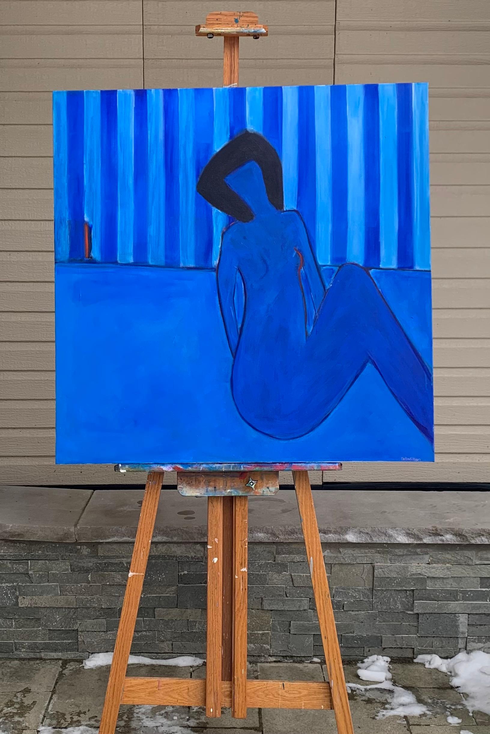 <p>Commentaires de l'artiste<br />Dans ce portrait de nu moderniste, l'artiste Robin Okun souligne les courbes douces du corps contre la structure de l'espace, ajoutant de l'expression avec un jeu subtil de bleus. 