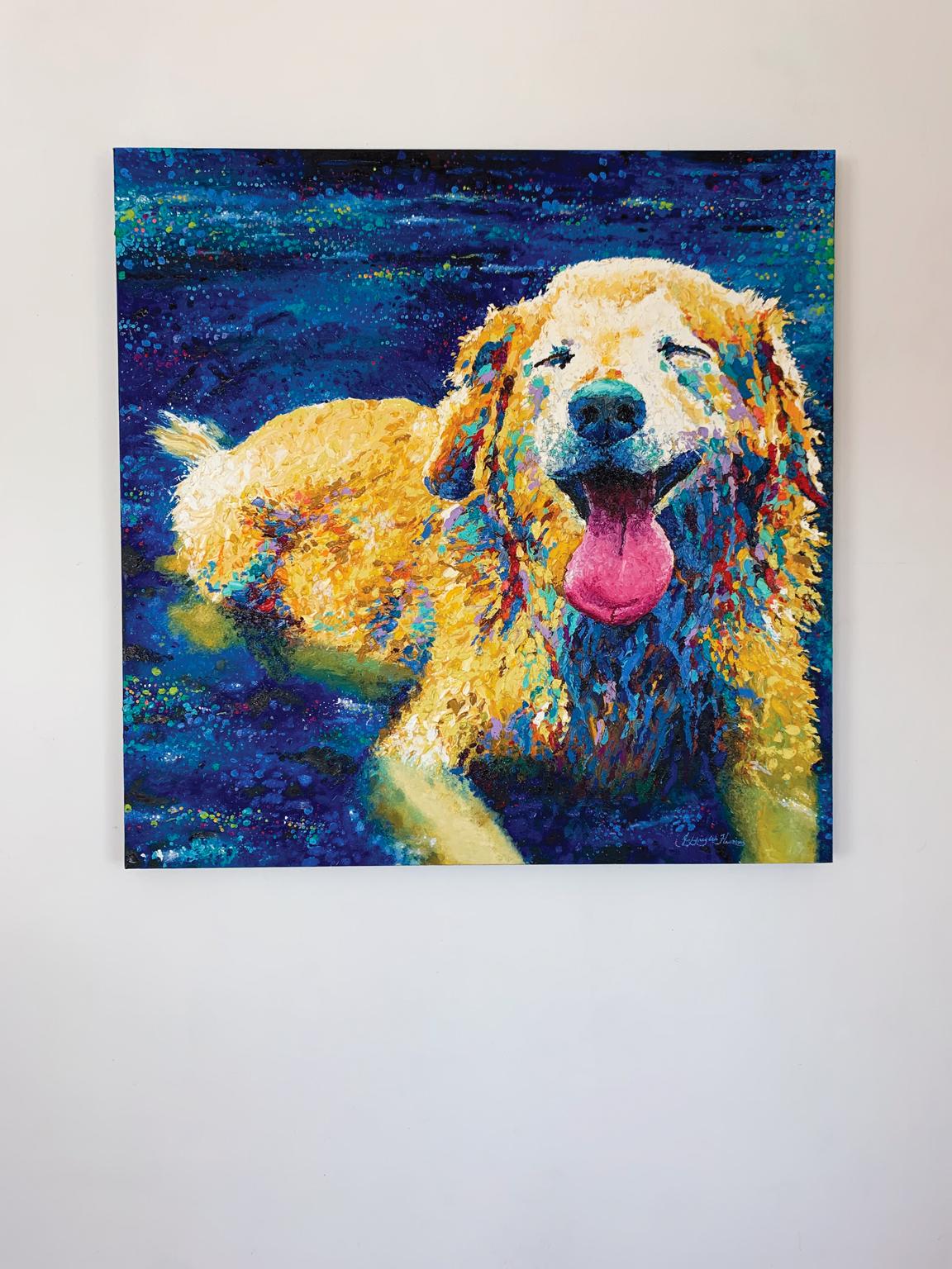 Lazy Dog Day, Oil Painting - Purple Animal Painting by Jeff Fleming
