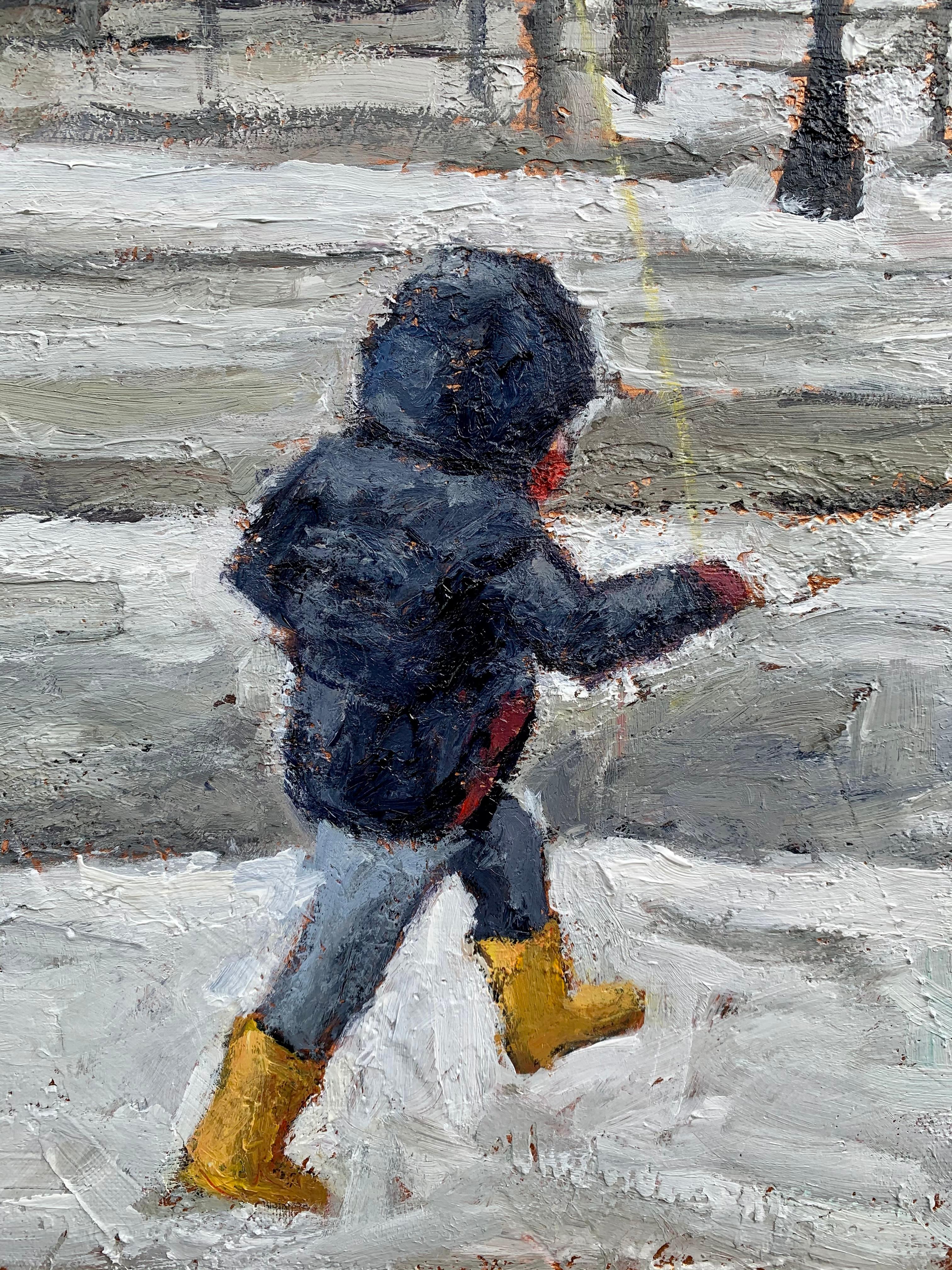 <p>Artist Comments<br />Artist Nava Lundy offers a happy scene of a young boy cheerfully playing in the snow with his bright red balloon. 