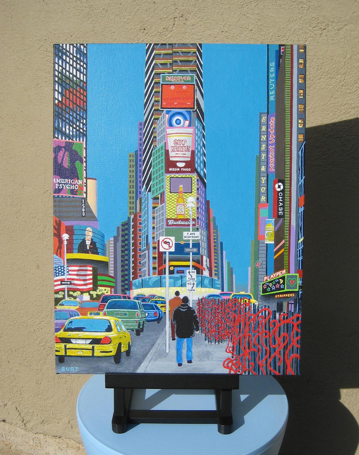 Rote Skulpturen im Times Square, Originalgemälde (Pop-Art), Painting, von Leroy Burt