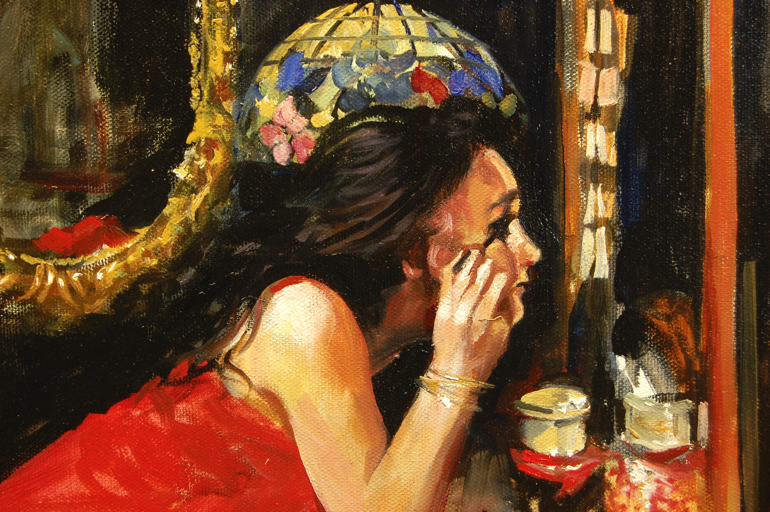 <p>Artist Comments<br />In this painting, artist Onelio Marrero ventures into the private world of a young woman carefully applying makeup. 