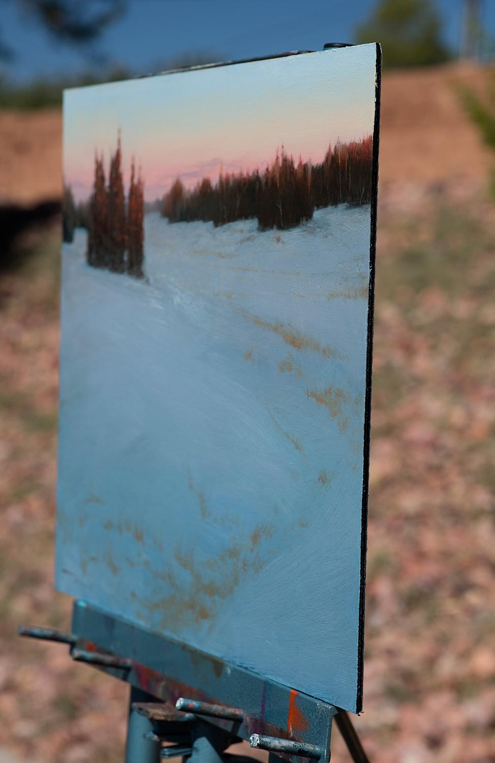Peinture à l'huile - Range de montagnes du cèdre de neige - Painting de McGarren Flack