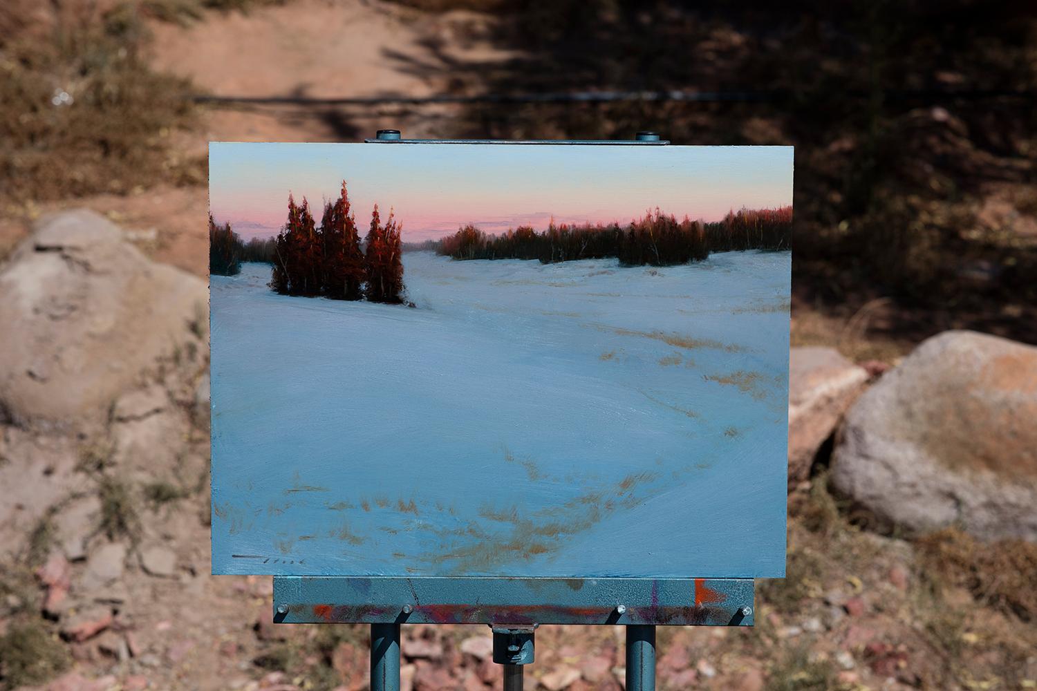 Peinture à l'huile - Range de montagnes du cèdre de neige - Impressionnisme abstrait Painting par McGarren Flack