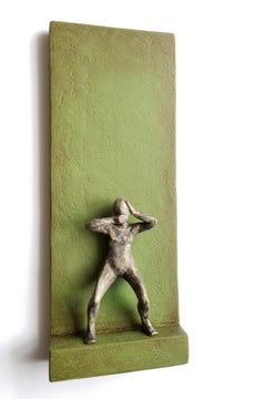 Small Being Standing on Green A, Original Painting
