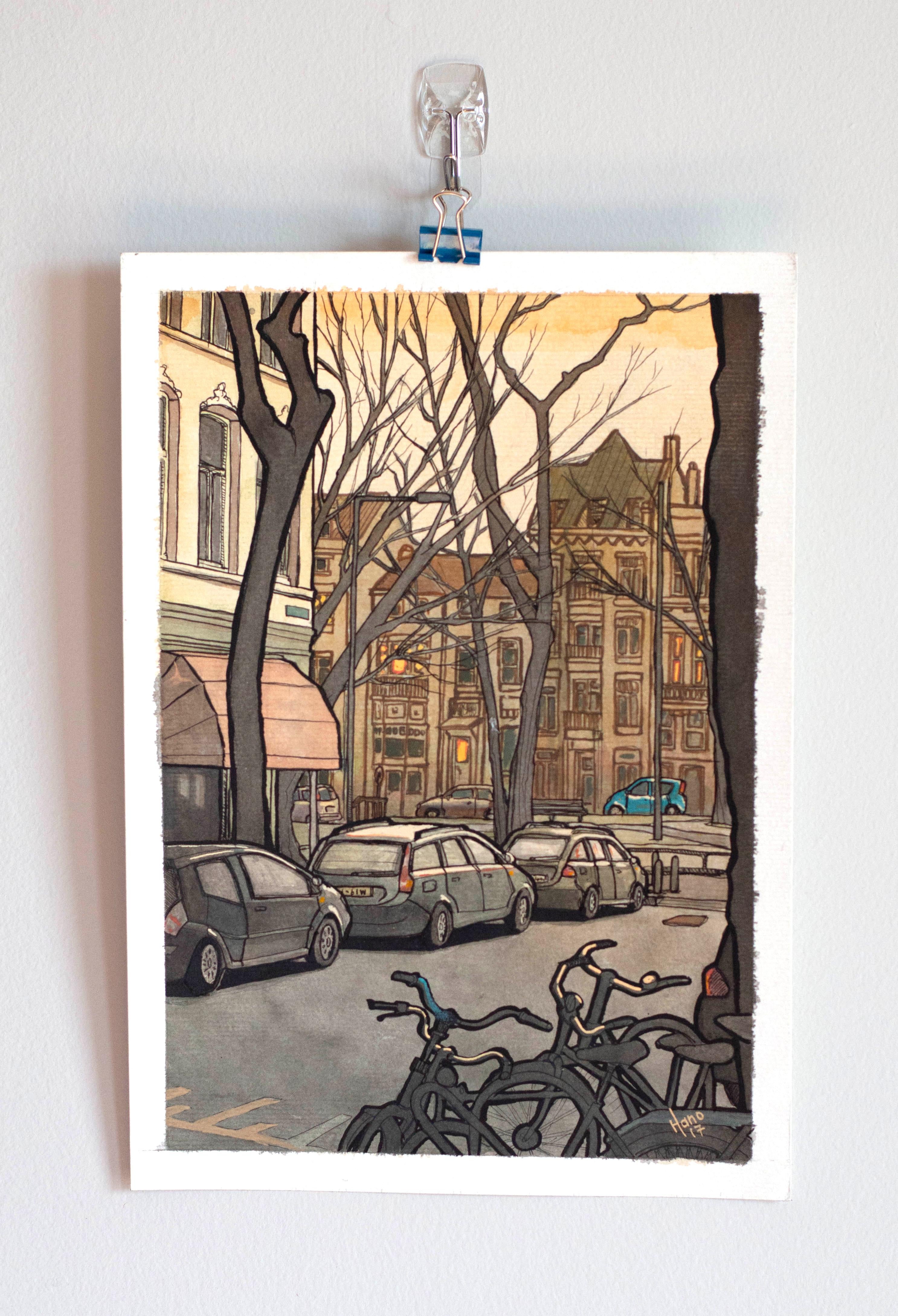Rotterdam Streets, Original Painting - Contemporary Mixed Media Art by Hano Dercksen