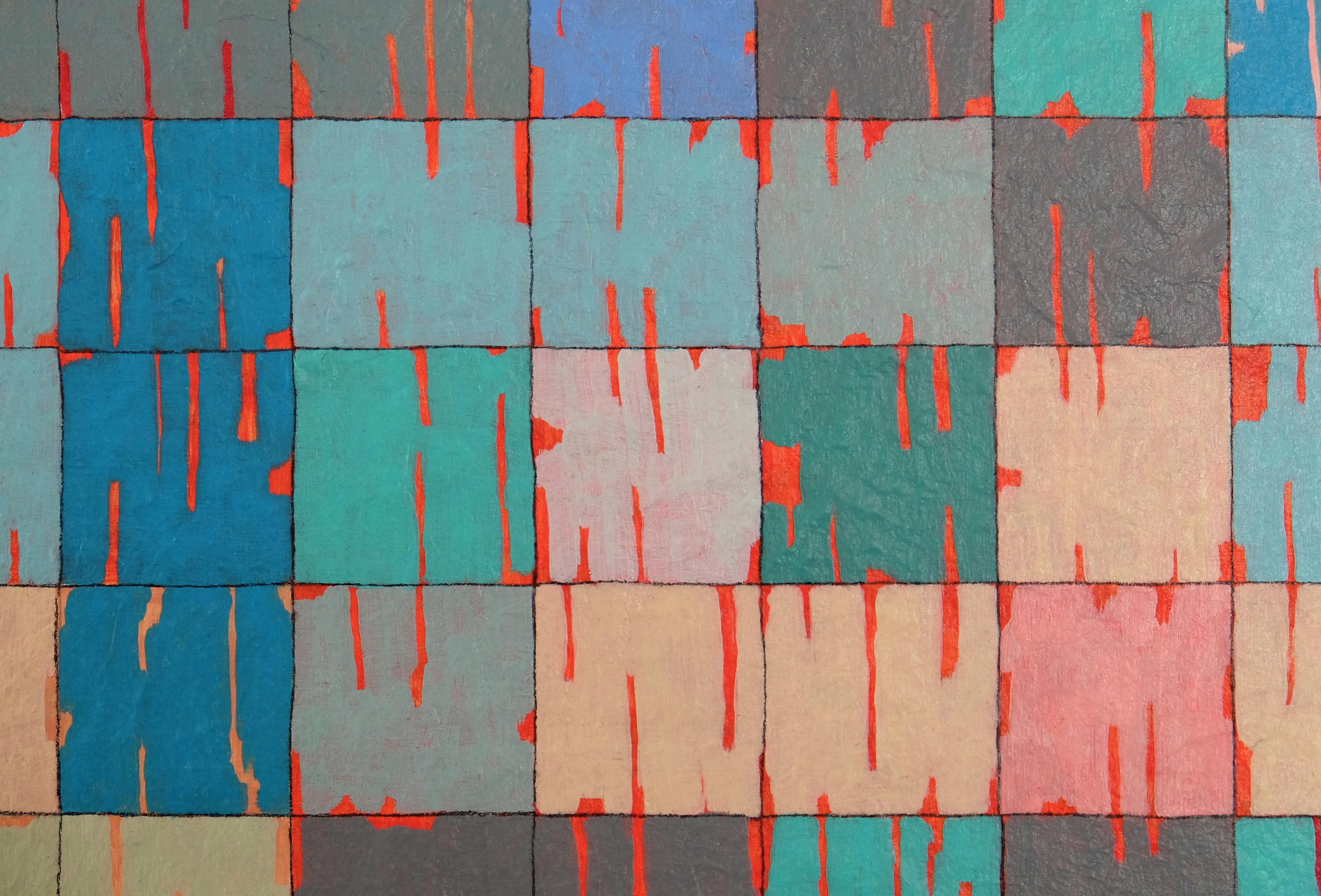 <p>Comentarios del artista<br />Un colorido abstracto moderno que incorpora una rica mezcla de azules y verdes acentuada con cálidos rojos, melocotones y amarillos. 