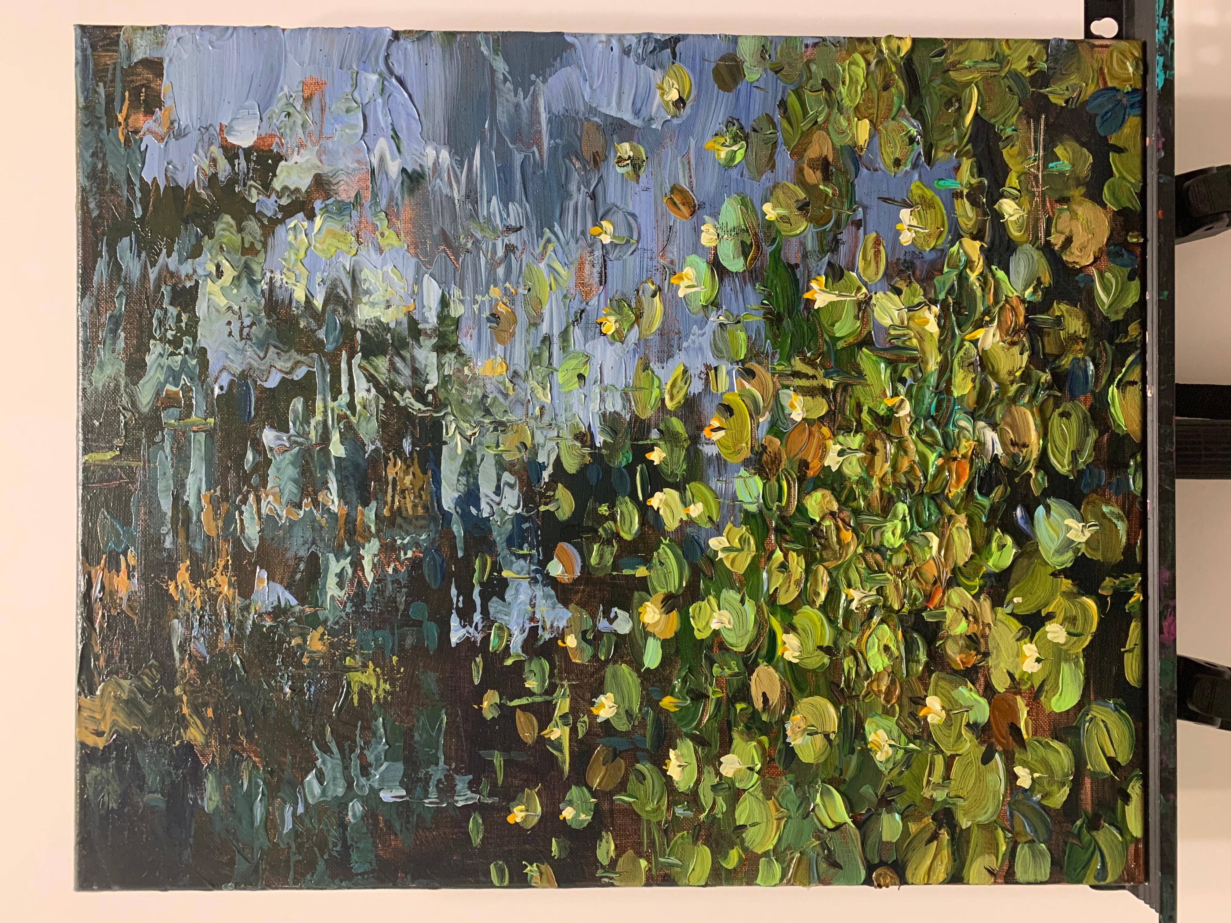 <p>Artist Comments<br>A rippling morning pond covered with blooming waterlilies. 