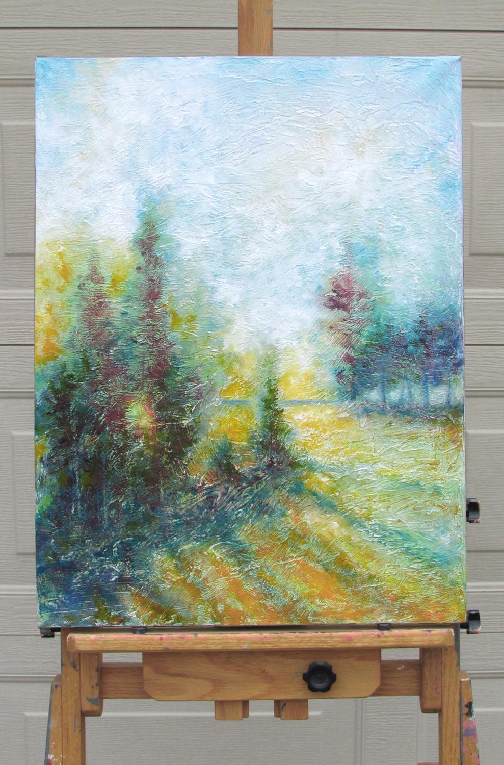Another Glow, Oil Painting - Gray Landscape Painting by Valerie Berkely