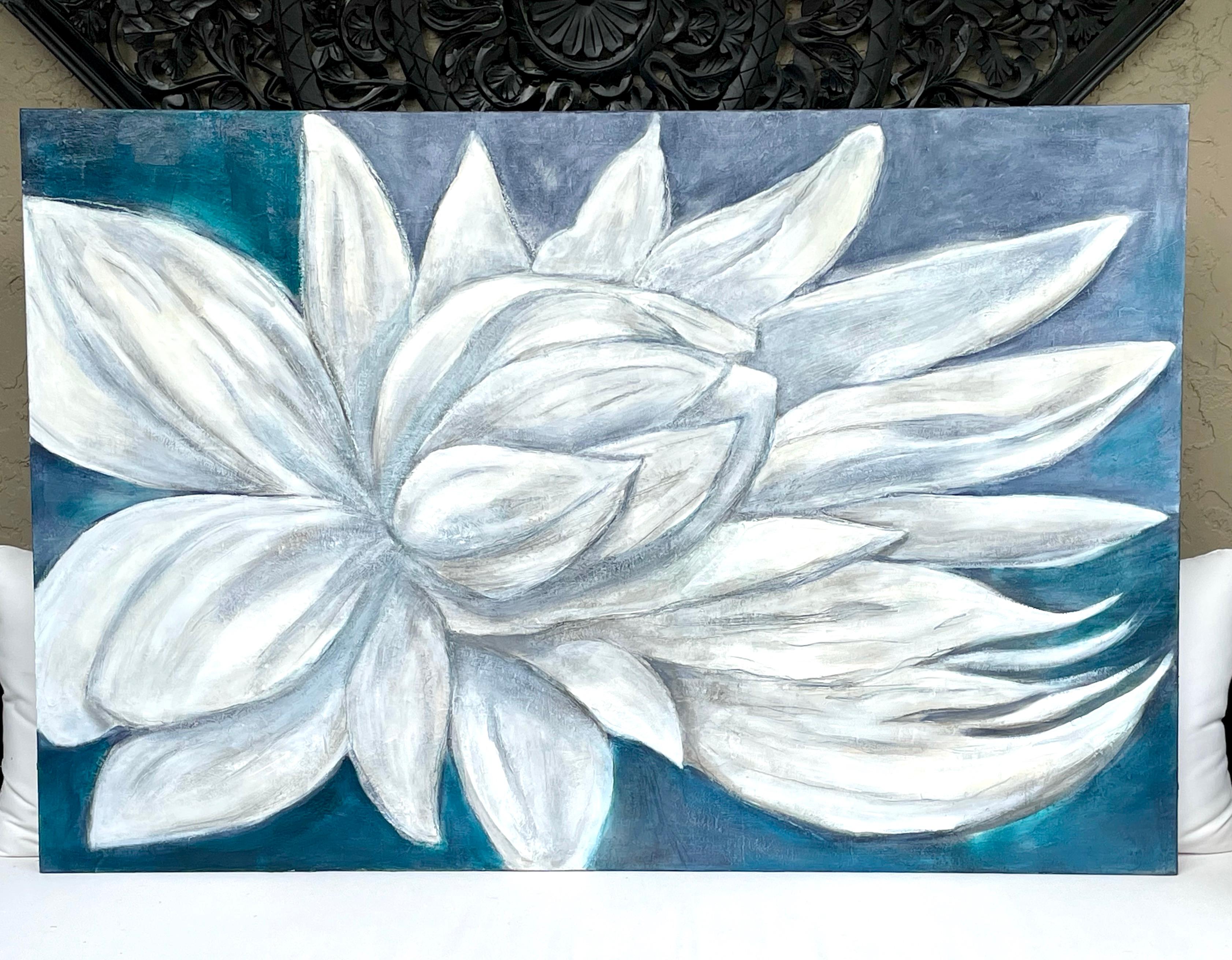 Lotus bleu, peinture d'origine - Expressionnisme abstrait Painting par DL Watson