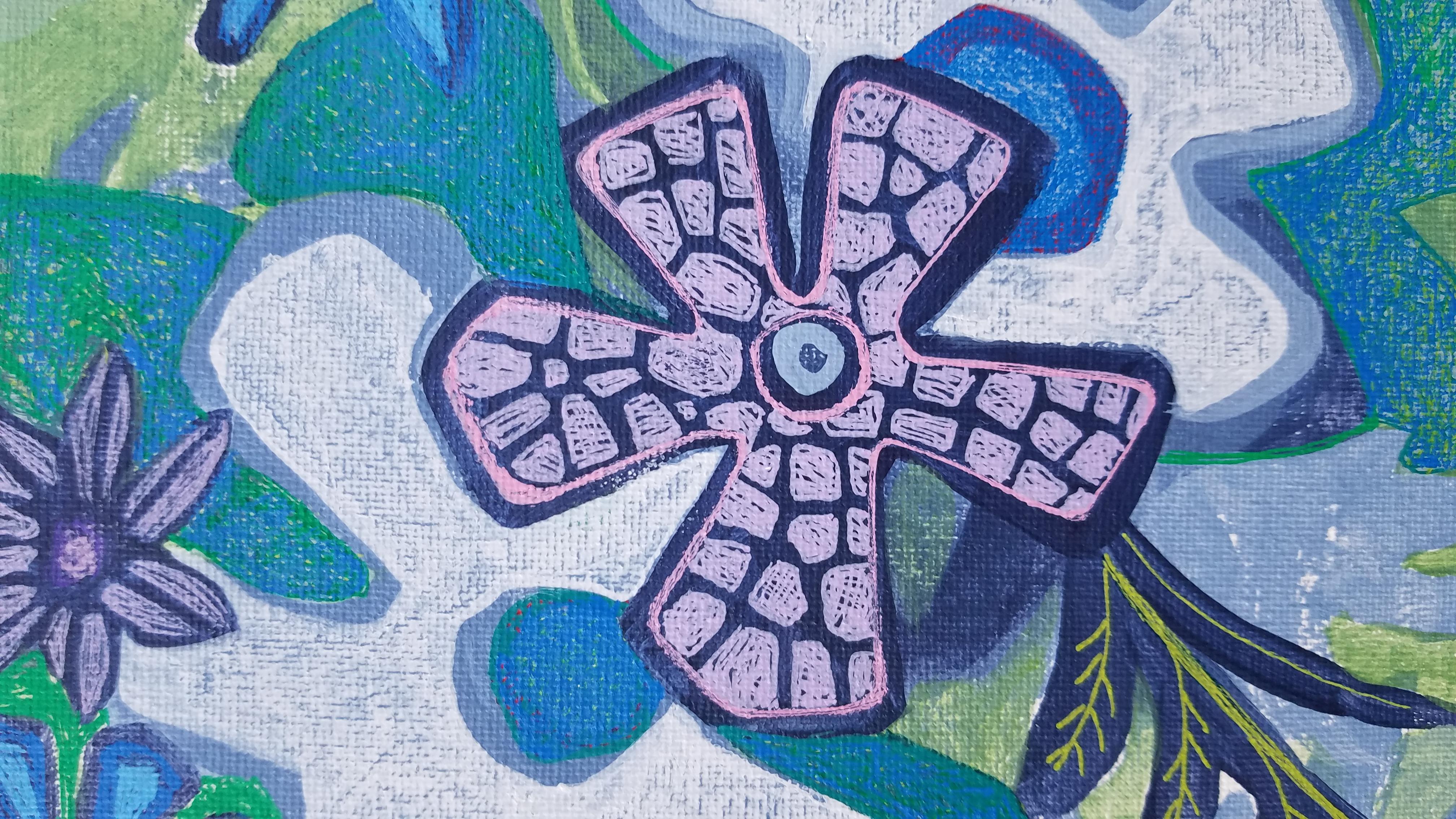 <p>Artist Comments<br />An abstract garden scene with purple, blue, and white flowers dancing on a backdrop of fresh greens. Part of a series of small-scale works inspired by the bright colors and lively motifs of spring.</p><br /><p>About the