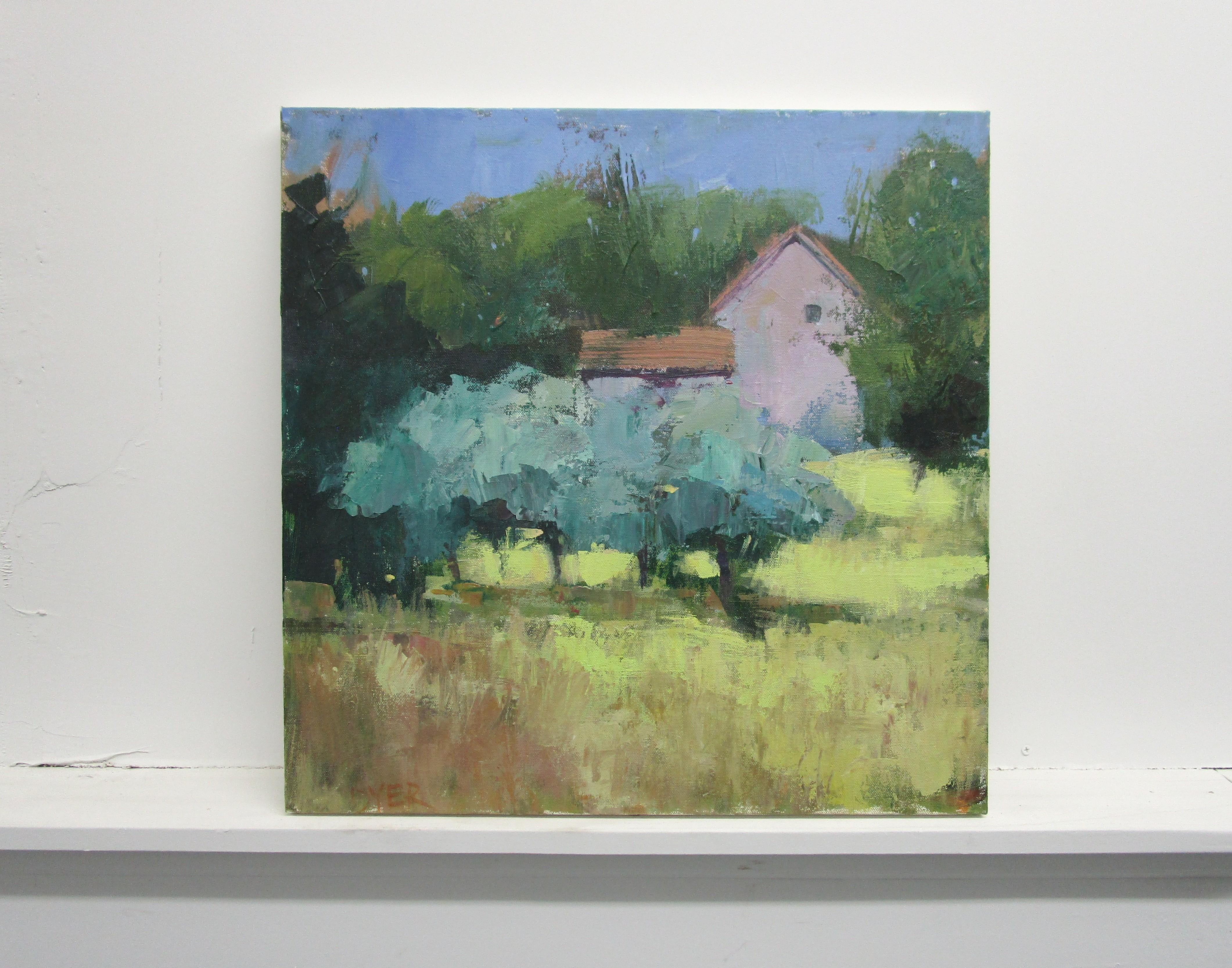 Haus mit Olivenbäumen, Originalgemälde (Abstrakter Impressionismus), Painting, von Janet Dyer