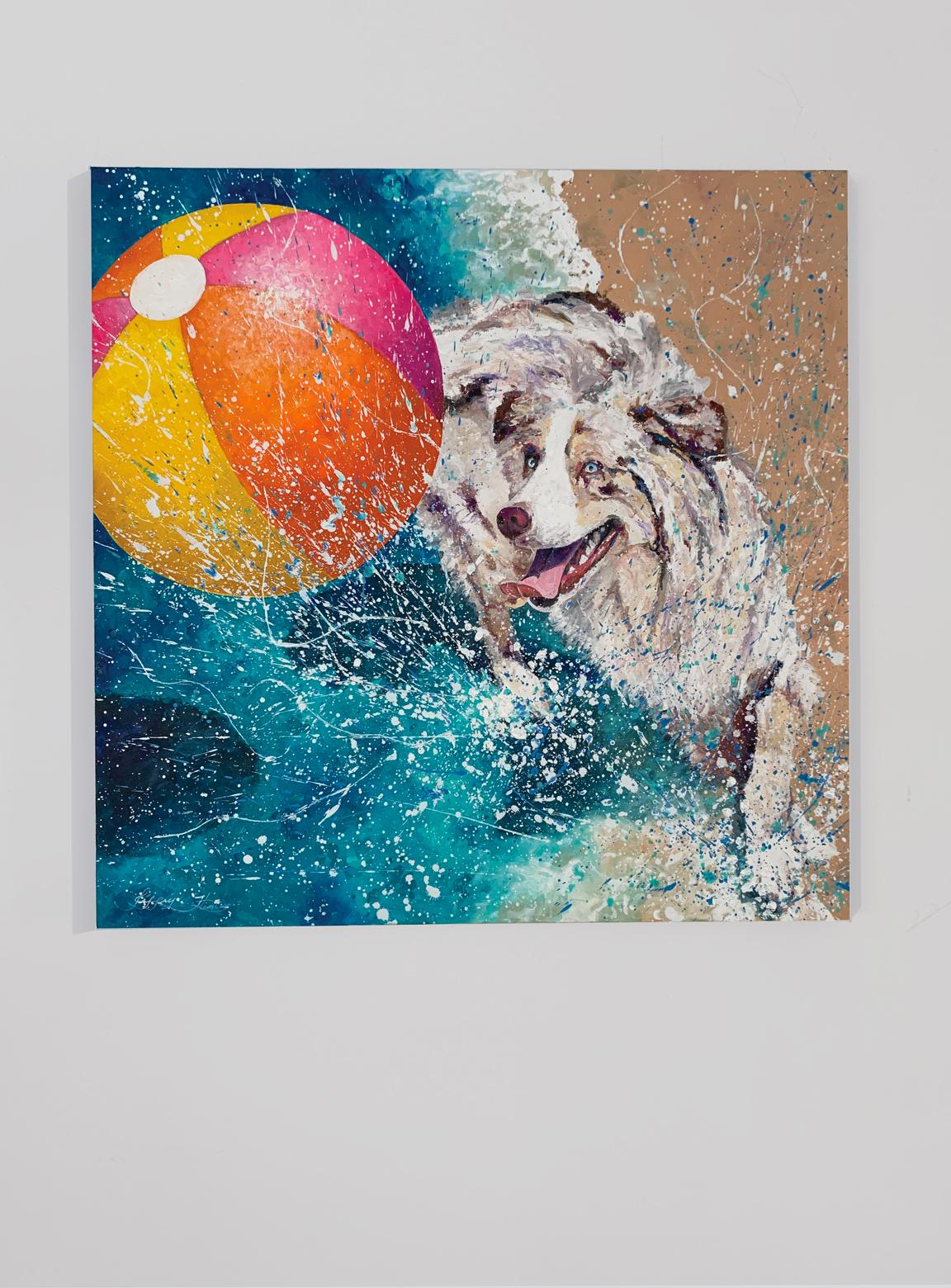 <p>Artist Comments<br />Inspired by a photo of an Australian Shepherd, artist Jeff Fleming added a beachball and splashing water to energize the composition. Jeff describes his painting style as kinetic impressionism. 