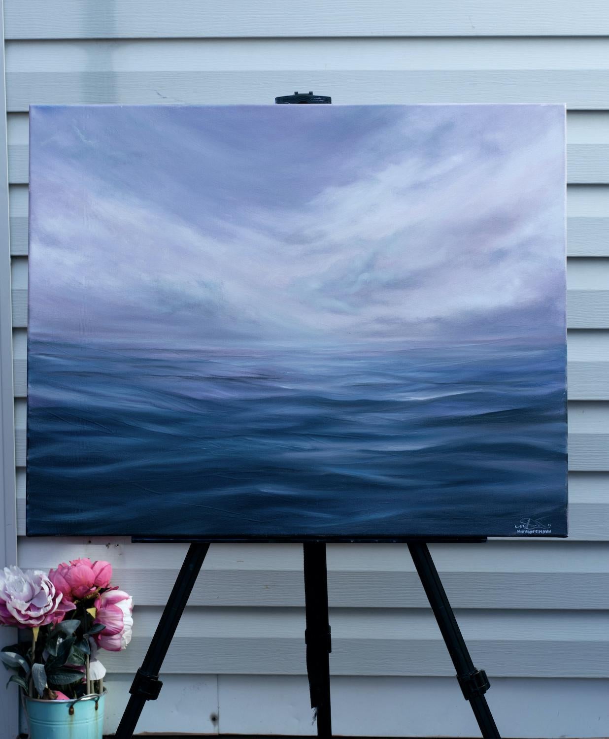 Soli nel nulla, Pittura a olio - Landscape Painting Grigio di Mitch Davis-Mann