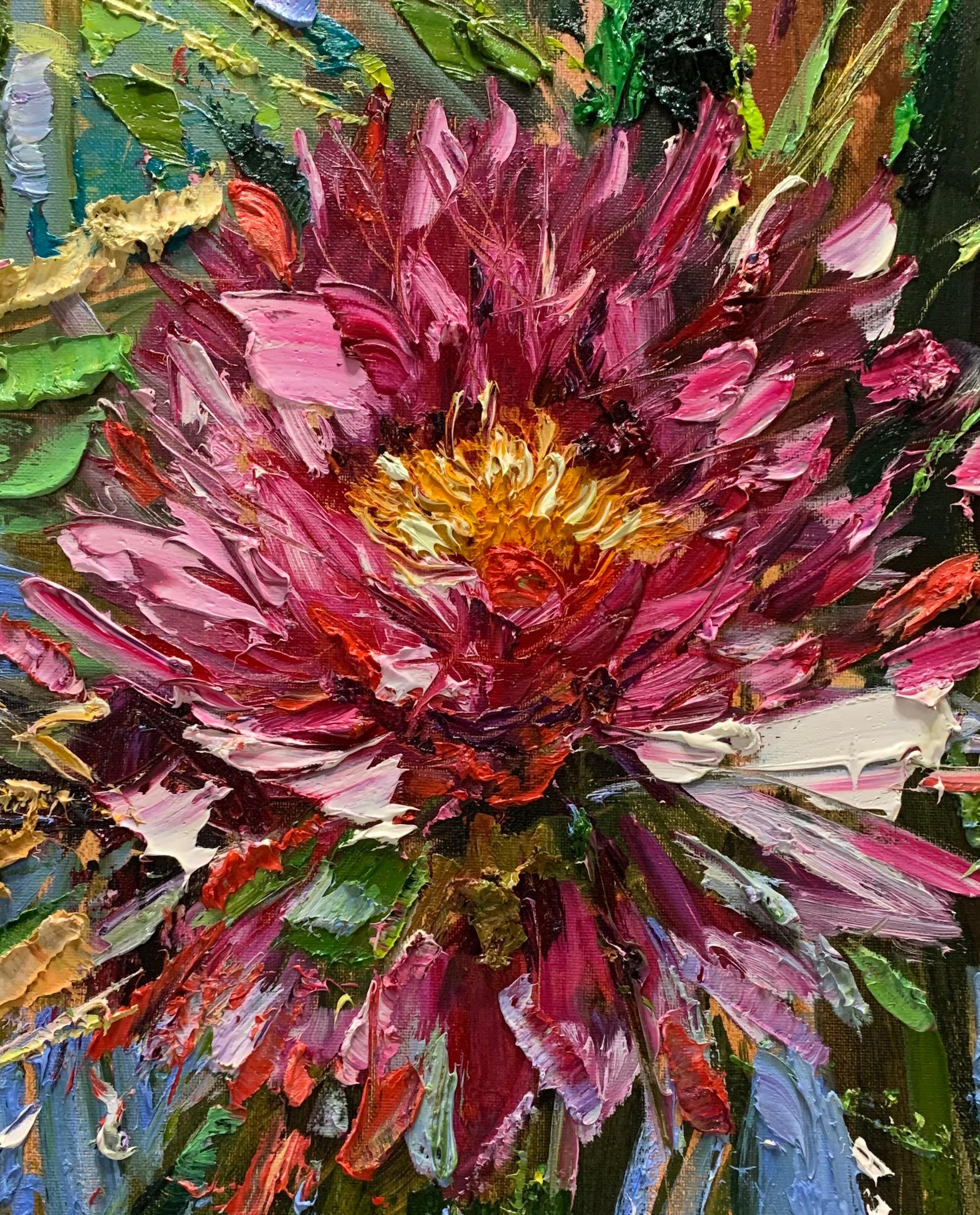 Red Flower 05, Oil Painting - Abstract Impressionist Art by Eric Alfaro