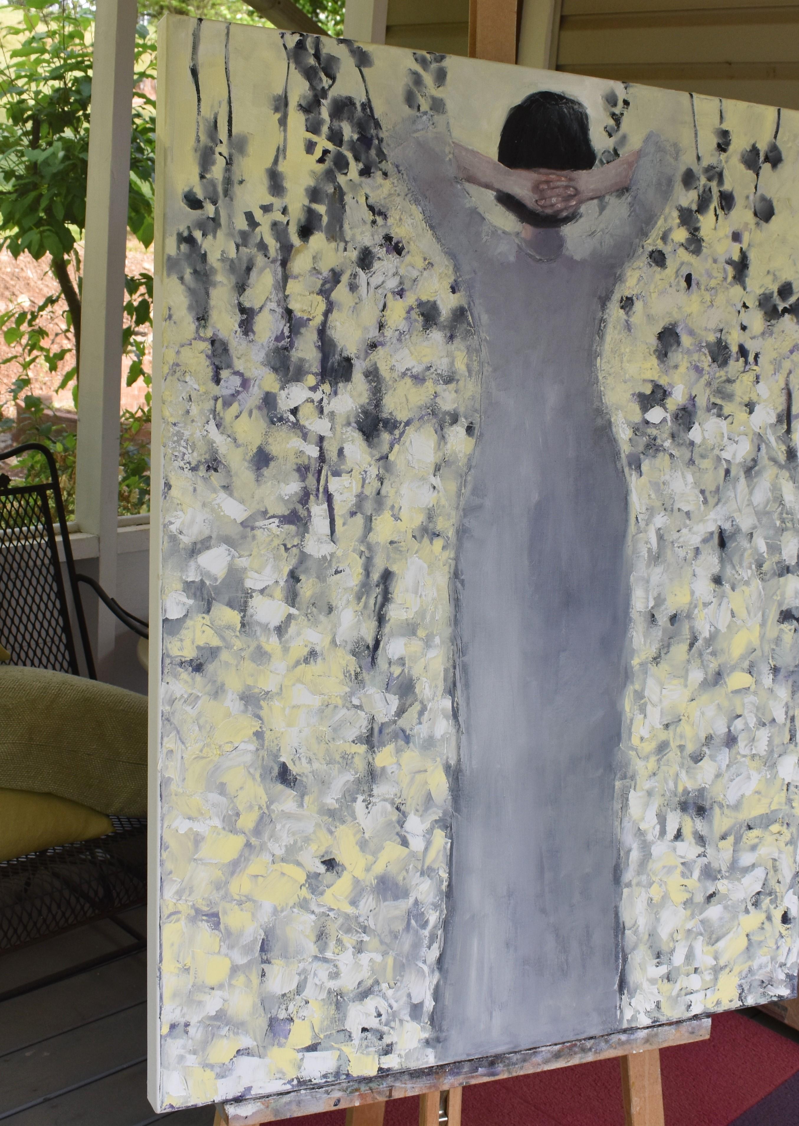 Textured In Yellow, Oil Painting - Gray Figurative Painting by Mary Pratt