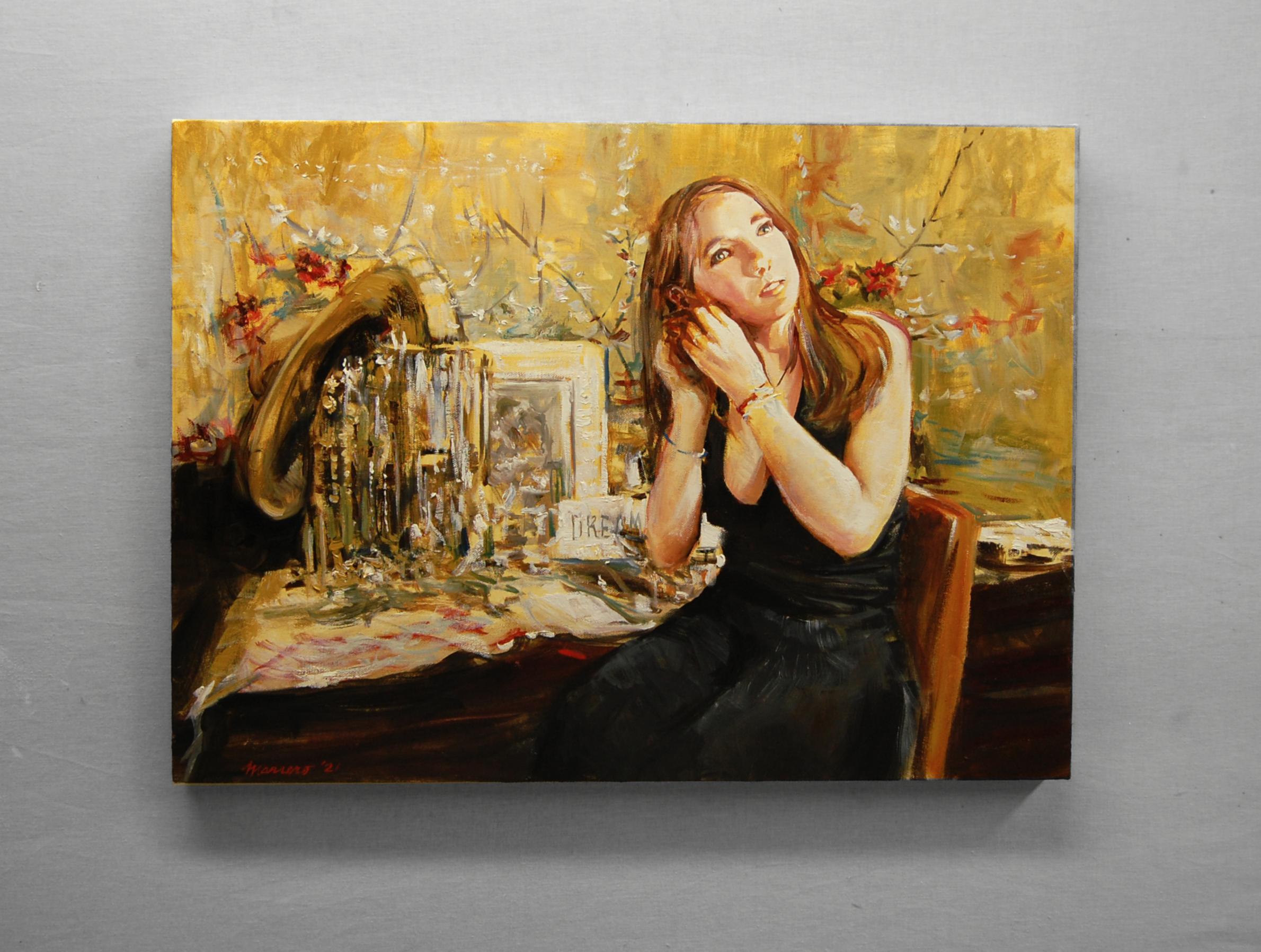 <p>Commentaires de l'artiste<br />Dans cette peinture intime, l'artiste Onelio Marrero s'est une fois de plus aventuré dans le monde privé d'une jeune femme qui se prépare pour un rendez-vous. Elle est figée dans le geste de mettre des boucles