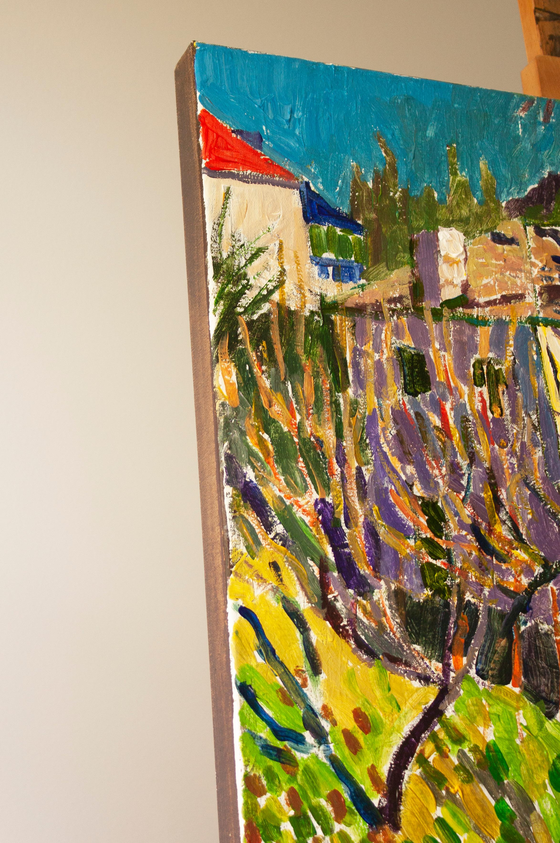 House with Hip Roof (Hôte avec sabot), peinture originale - Expressionnisme abstrait Art par Robert Hofherr
