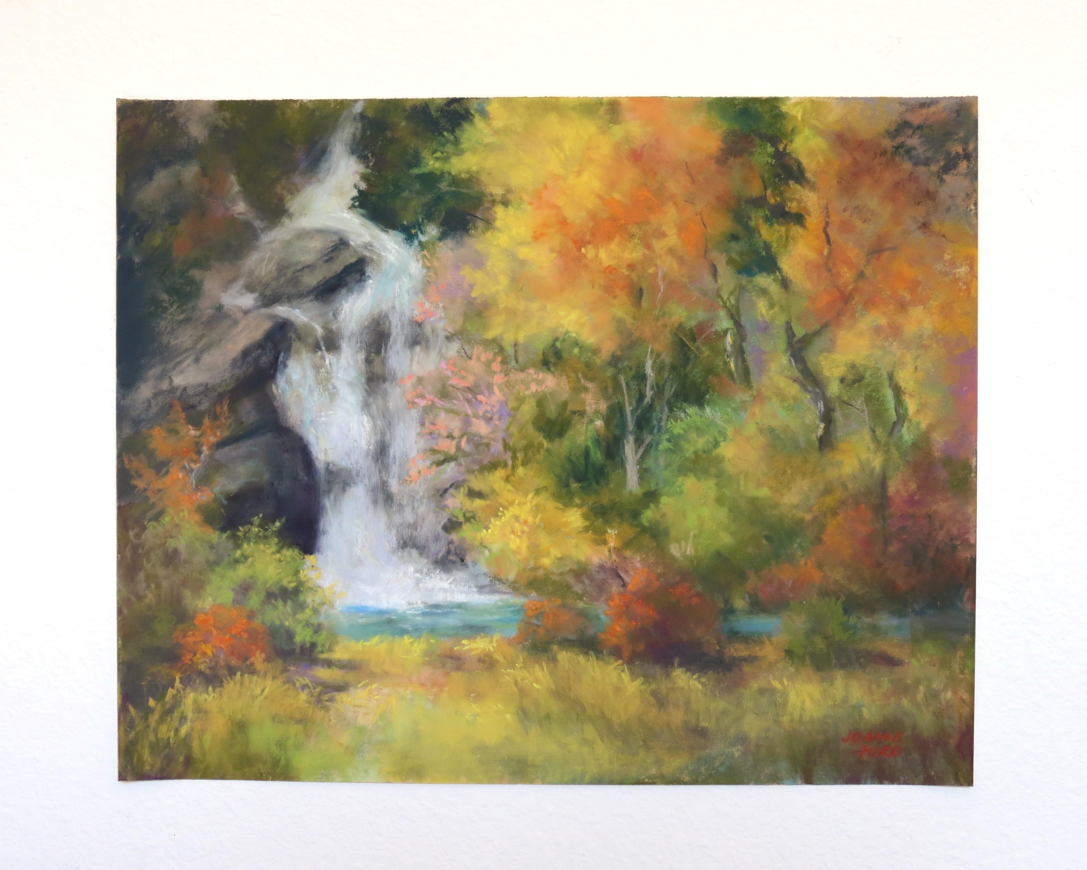 Hidden Forest Falls, Original Painting - Abstract Impressionist Art by Joanie Ford