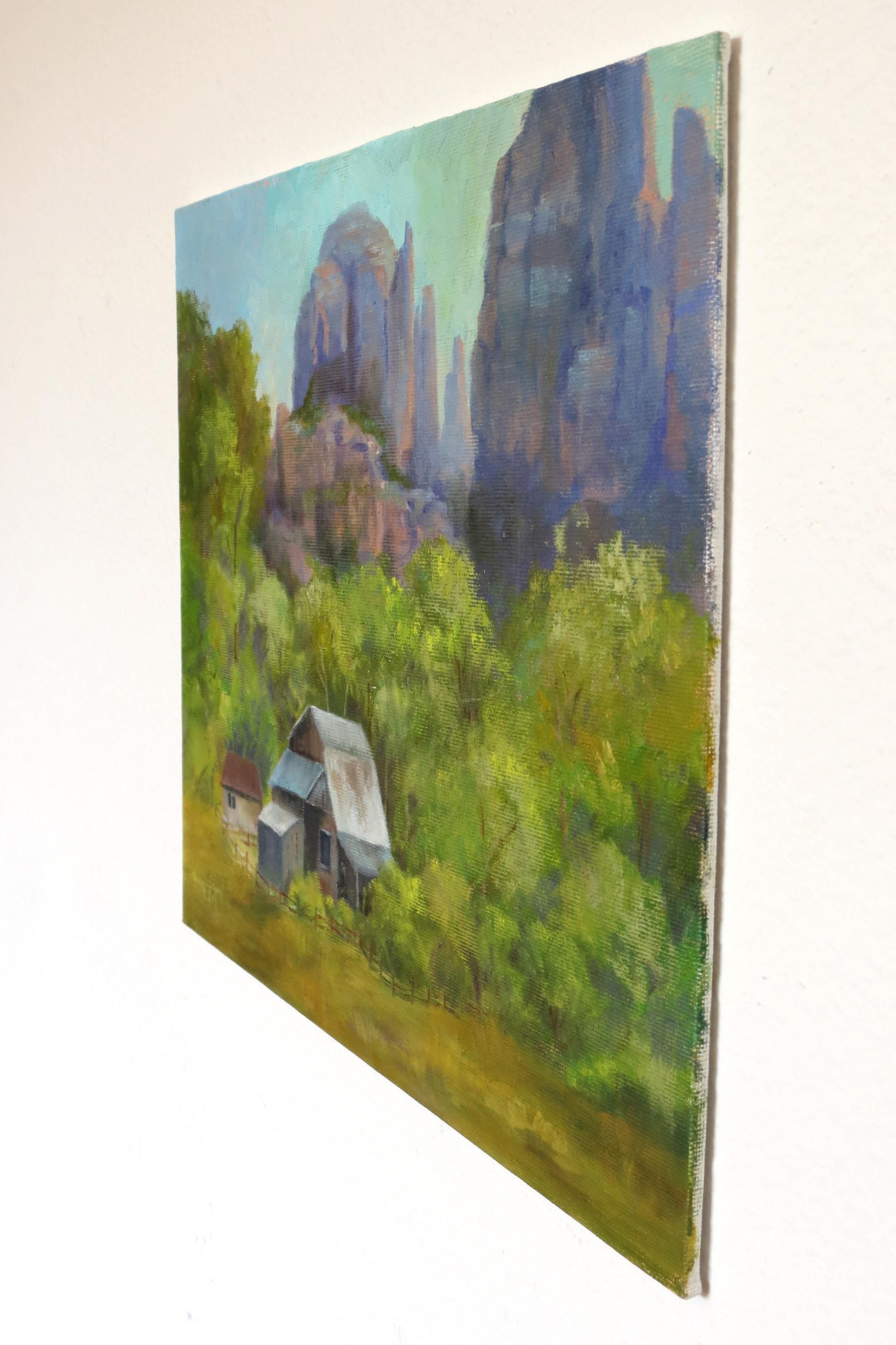 Peinture à l'huile - Ranch de roche de cathédrale - Impressionnisme abstrait Art par Joanie Ford