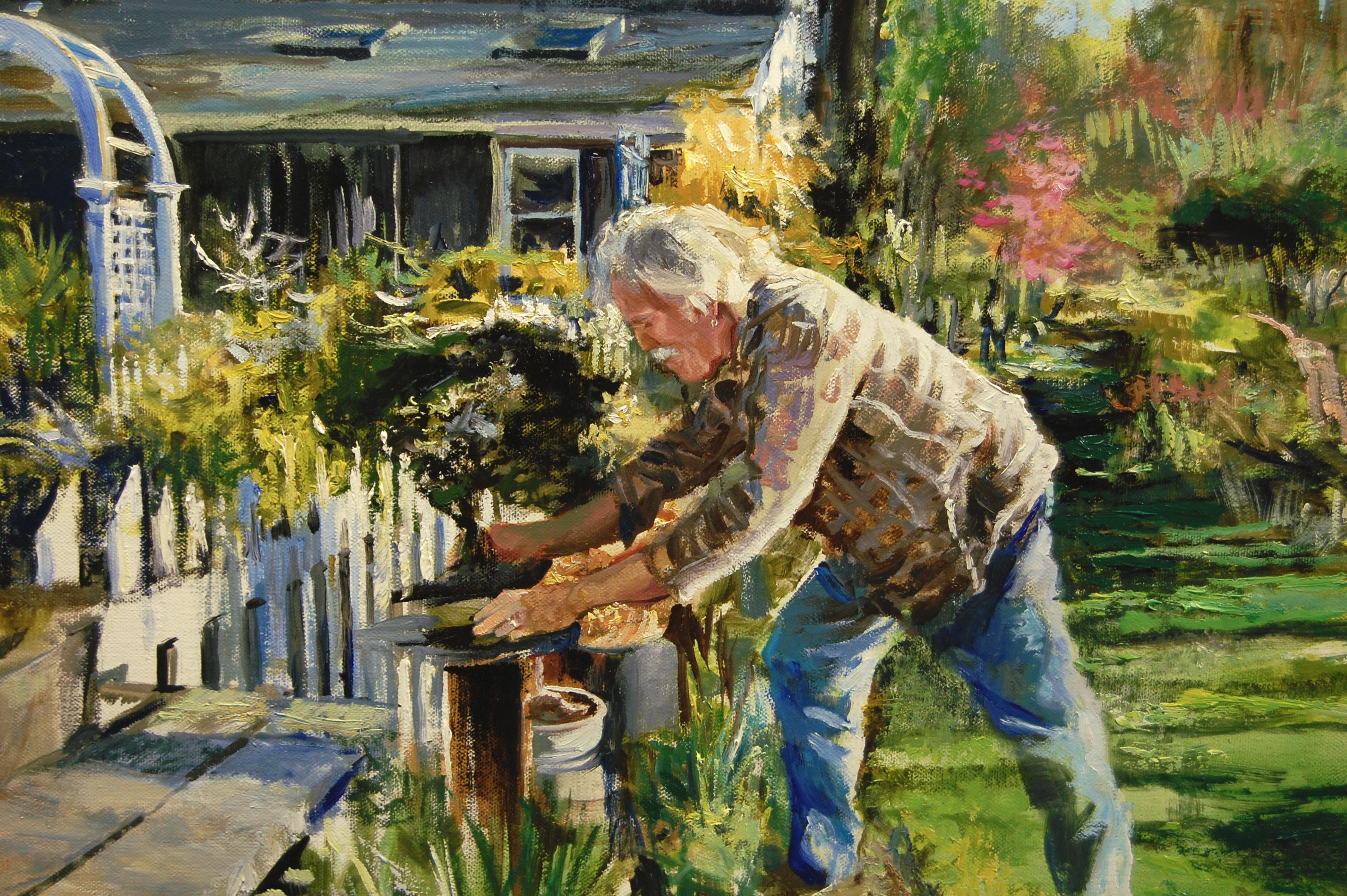 <p>Artist Comments<br />In this sunny impressionist scene, artist Onelio Marrero captures his neighbor, Mark, who is a master in the art of Bonsai. 
