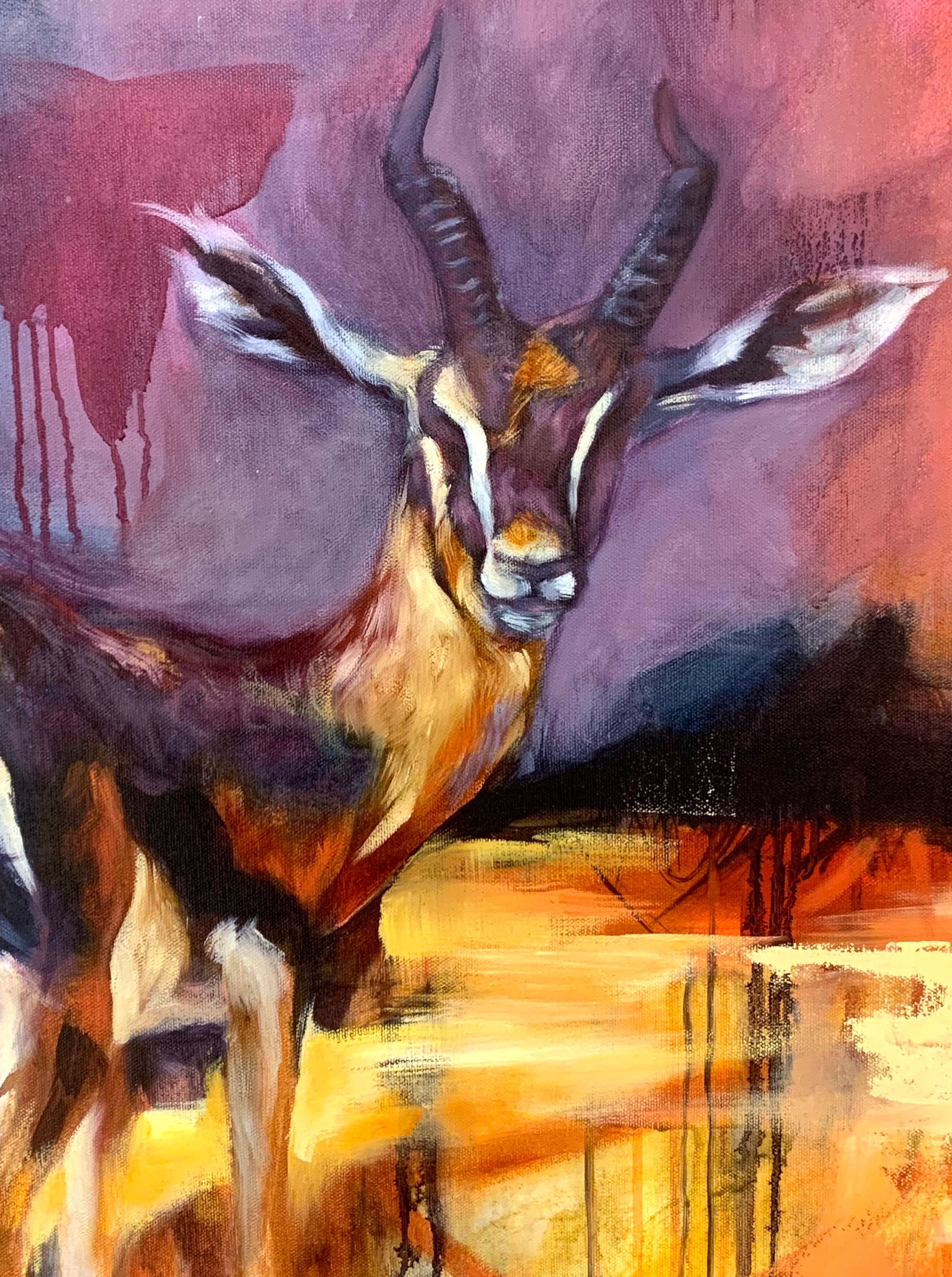 Chiamata dalla montagna, Pittura a olio - Animal Painting Marrone di Miranda Gamel