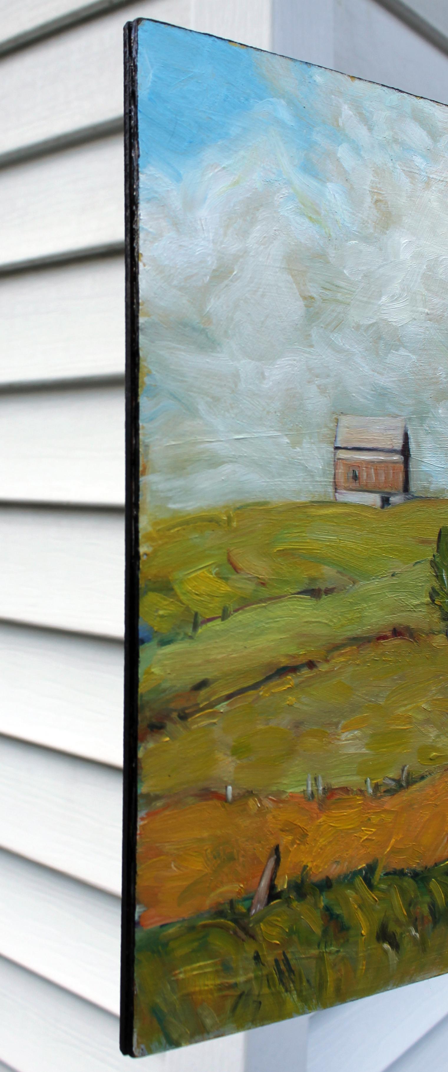 Fields and Barn, Homer, NY, peinture à l'huile - Impressionnisme abstrait Art par Doug Cosbie