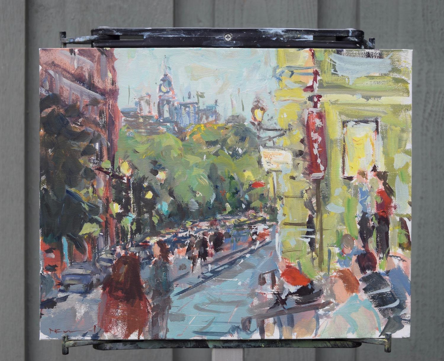 St. Sulpice, Montreal, Oil Painting - Abstract Impressionist Art by Mickey Cunningham