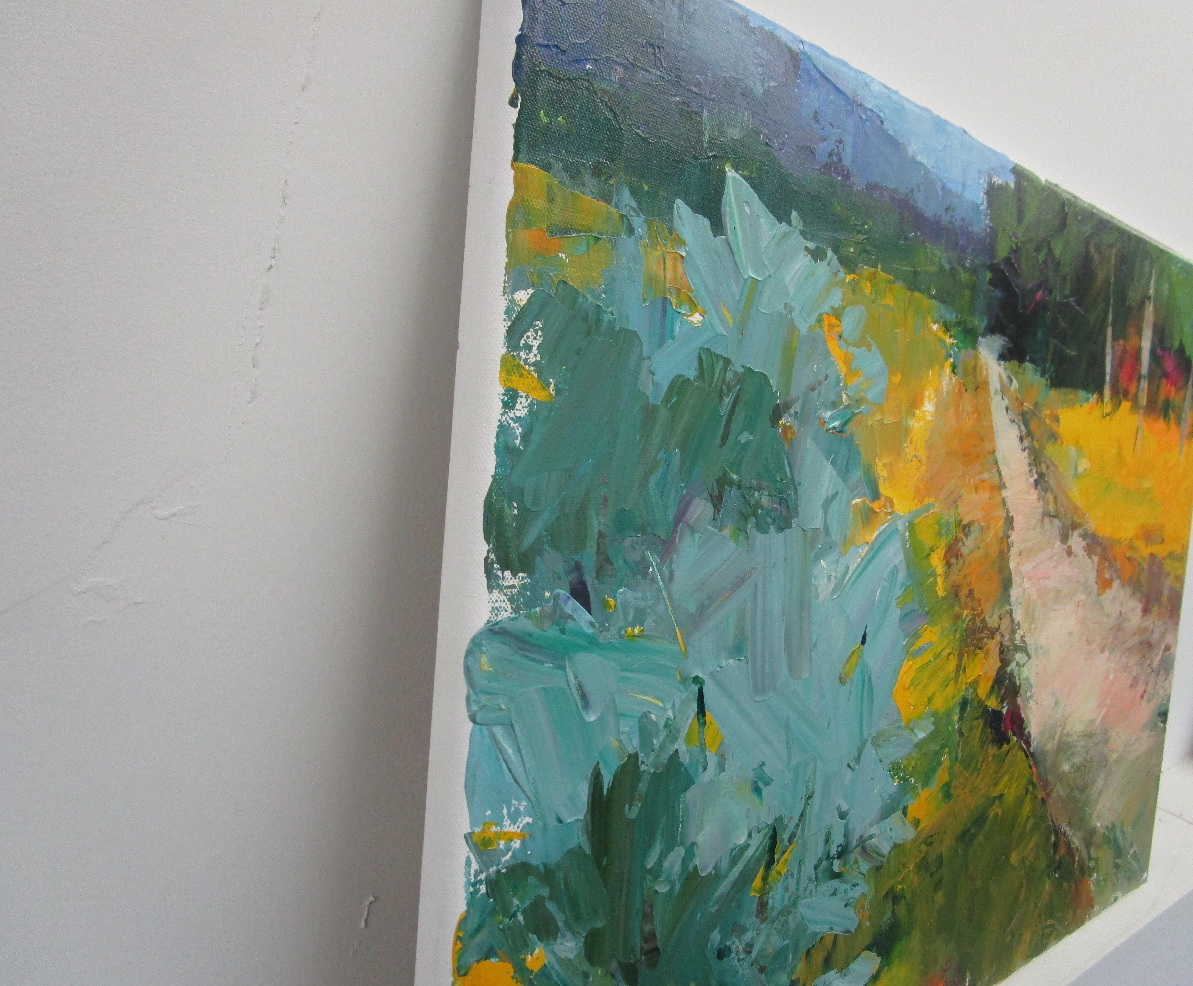 Path mit gelbem Gras, Originalgemälde (Abstrakter Impressionismus), Art, von Janet Dyer