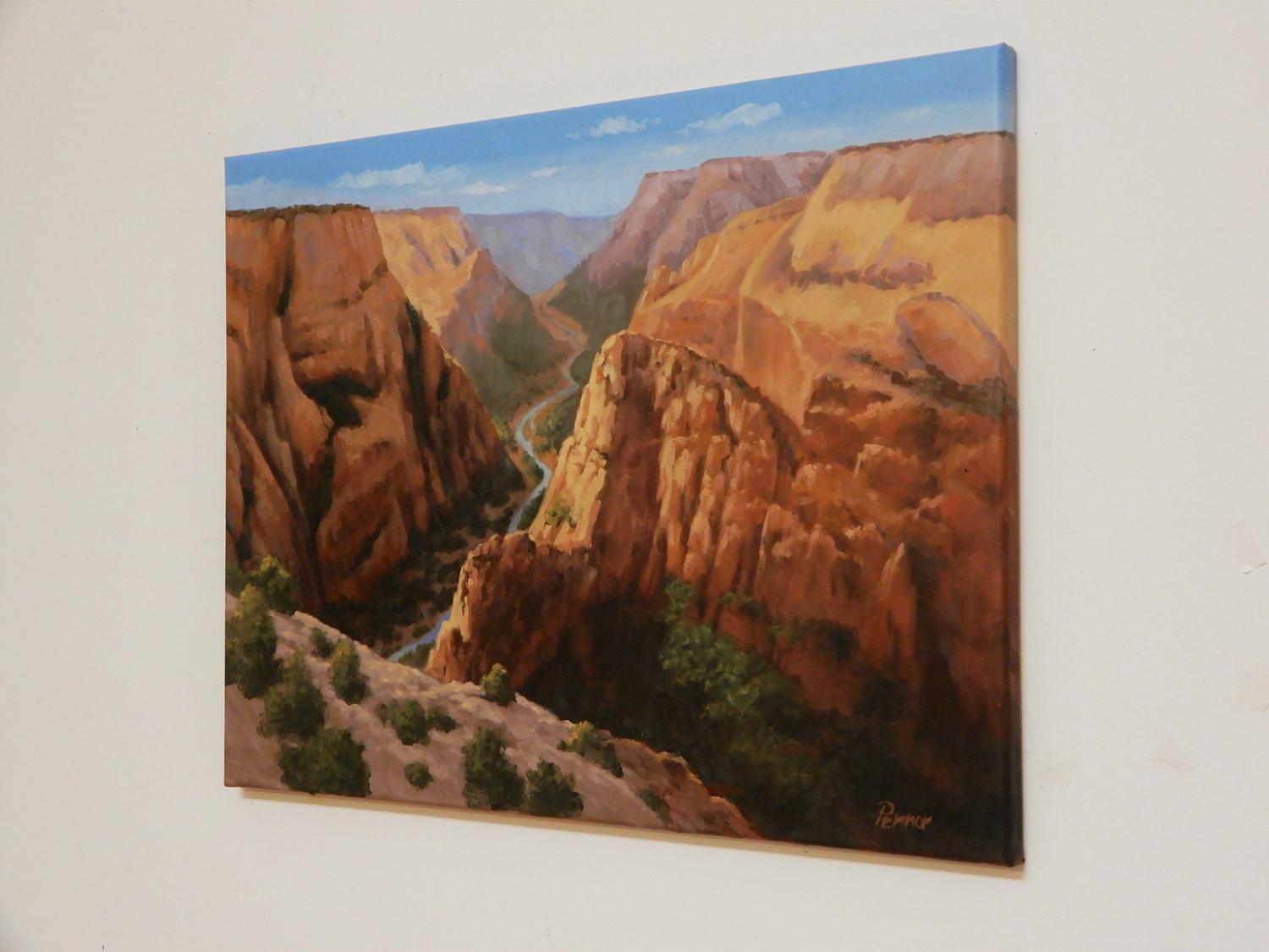Zion Canyon, Oil Painting - Brown Landscape Painting by Robert Pennor