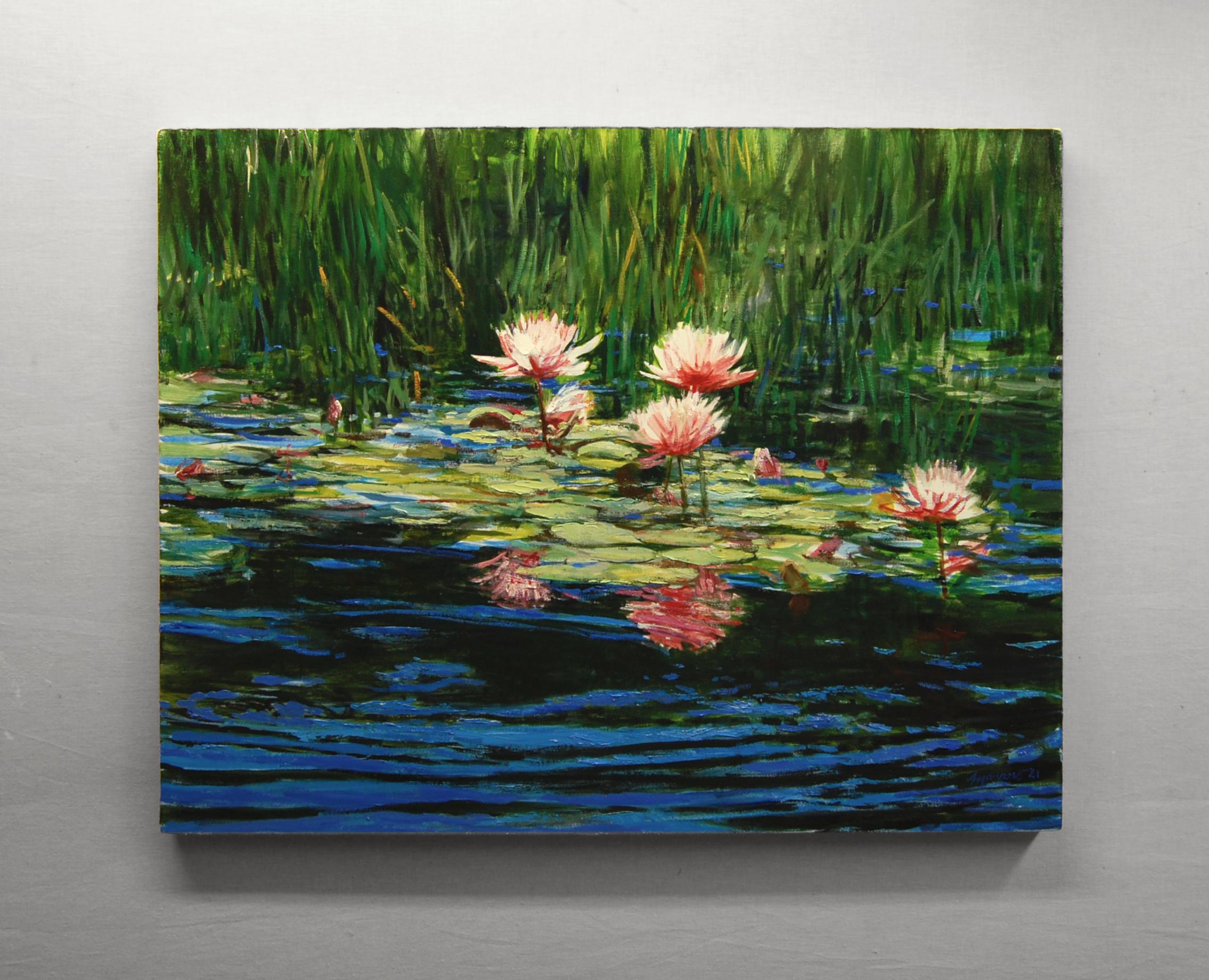 <p>Artist Comments<br />A lovely group of waterlilies flourishing near a ripple of shallow water enchanted artist Onelio Marrero. He regards himself as an avid observer of nature. He constantly looks at the world around him with curiosity and an
