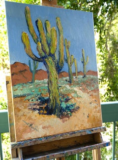 Cactus saguaro en el desierto de Arizona, Pintura al óleo