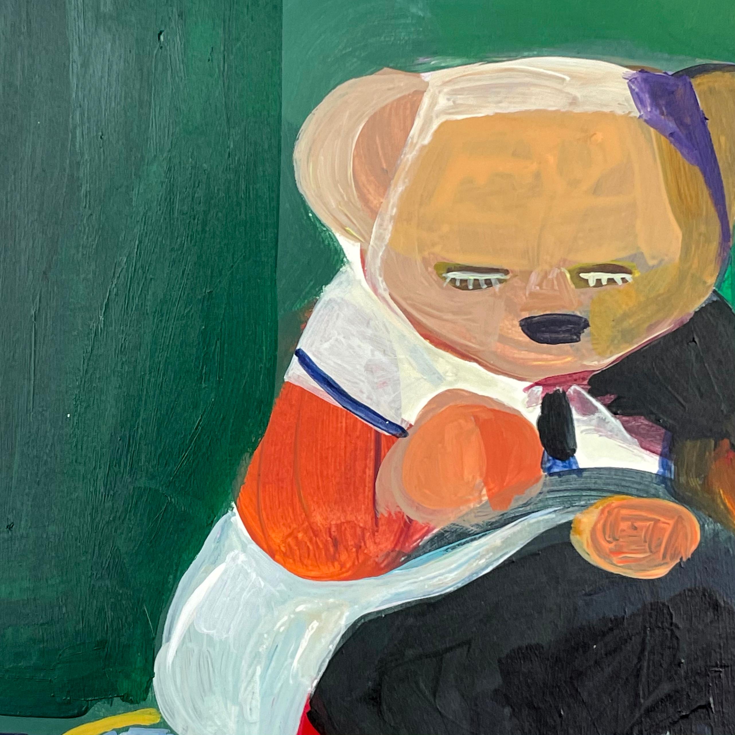 <p>Artist Comments<br />A teddy bear sits quietly, busy sewing in peace. In its lap lays a black, red, and white cloth draping all the way down to a bucket. Artist Ziui Vance's work commonly reflects on everyday life scenes, encompassing a wide