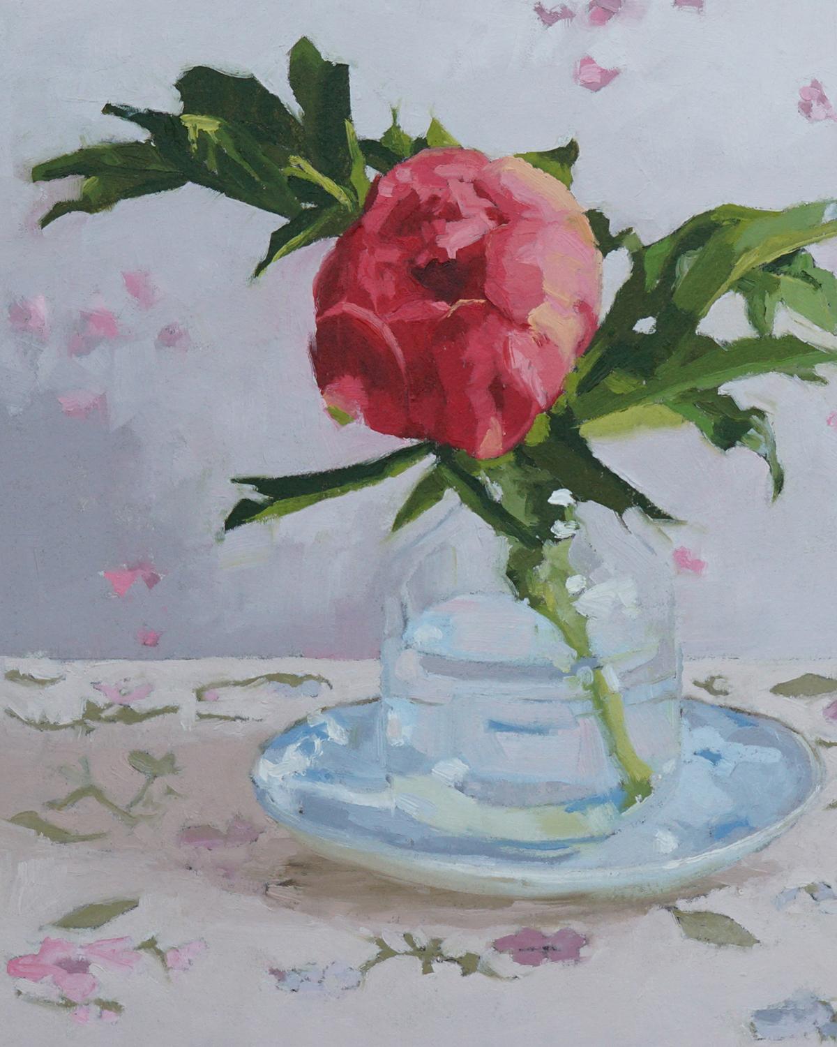 Peonia I, Pittura a olio - Still-Life Painting Grigio di Nicole Lamothe
